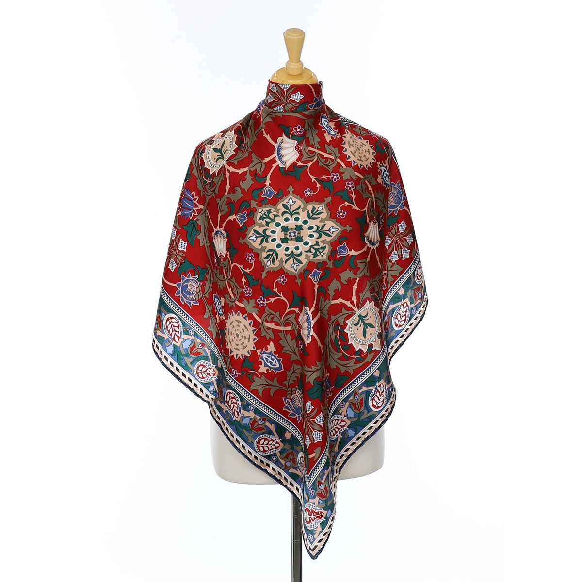 David Nieper Red and Blue Patterned Silk Scarf