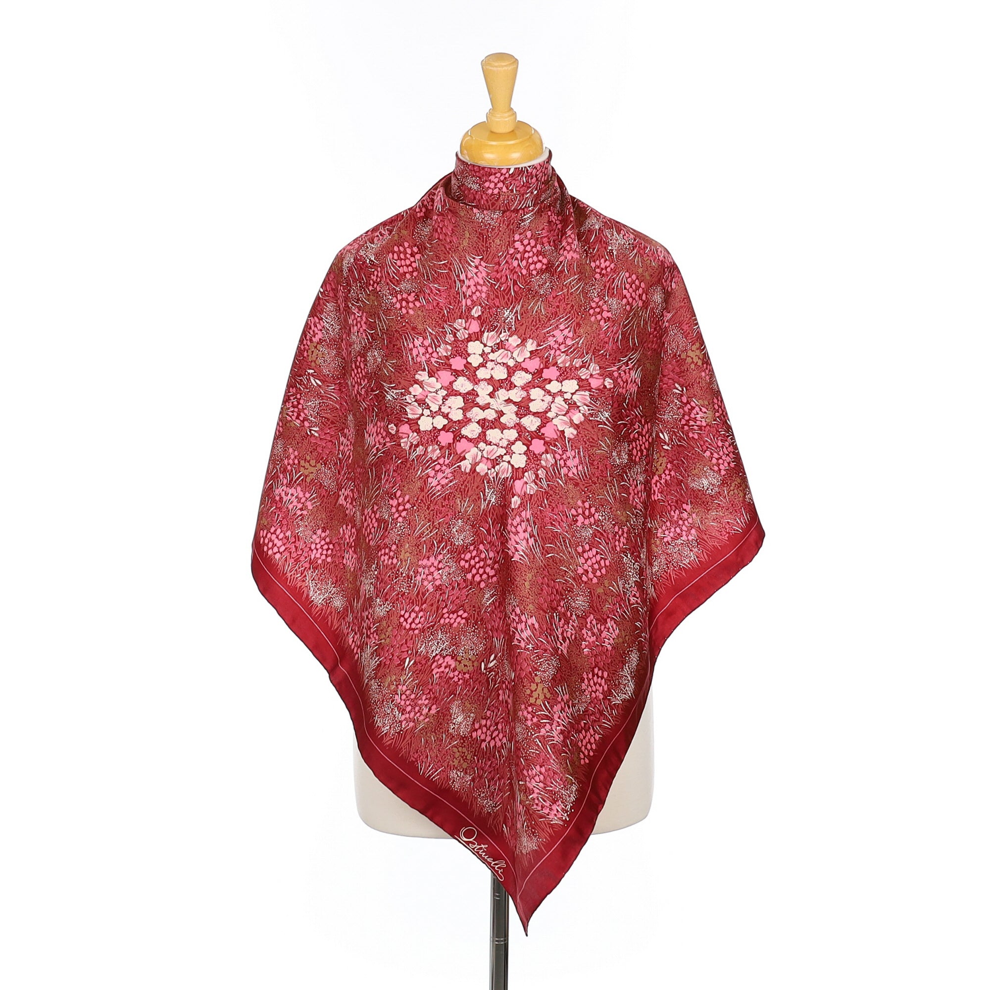 1970’s Ostinelli Deep Red and Pink Silk Scarf