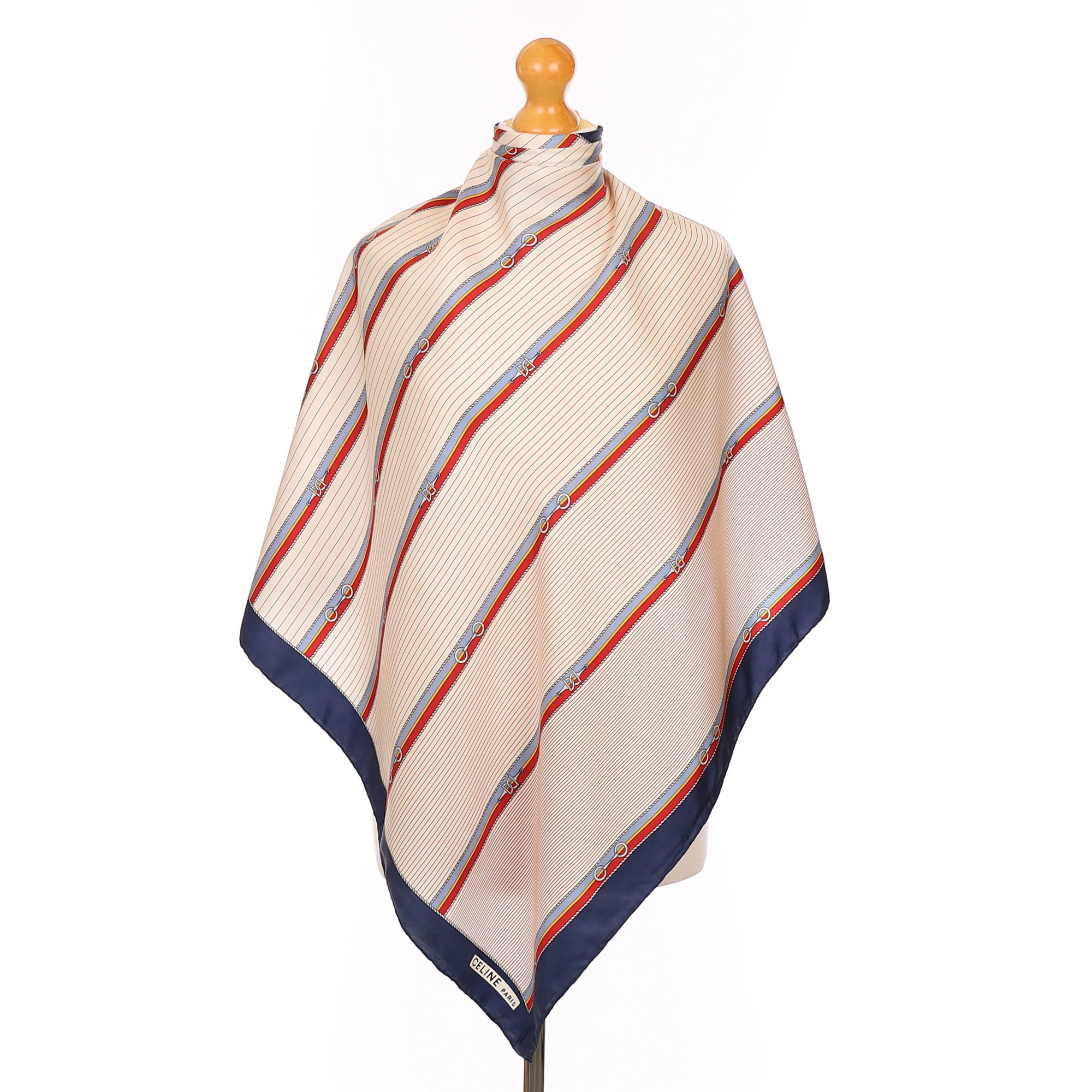 Celine Vintage Stripe Equestrian Silk Scarf