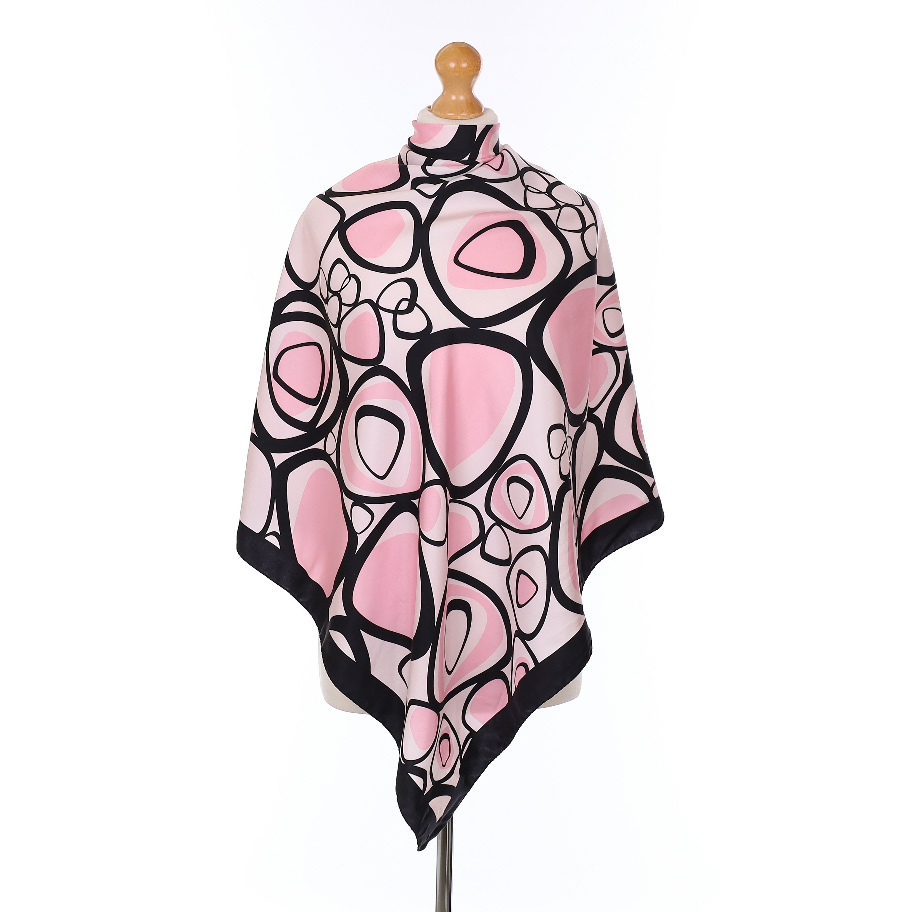 Pink And Black Abstract Silk Scarf
