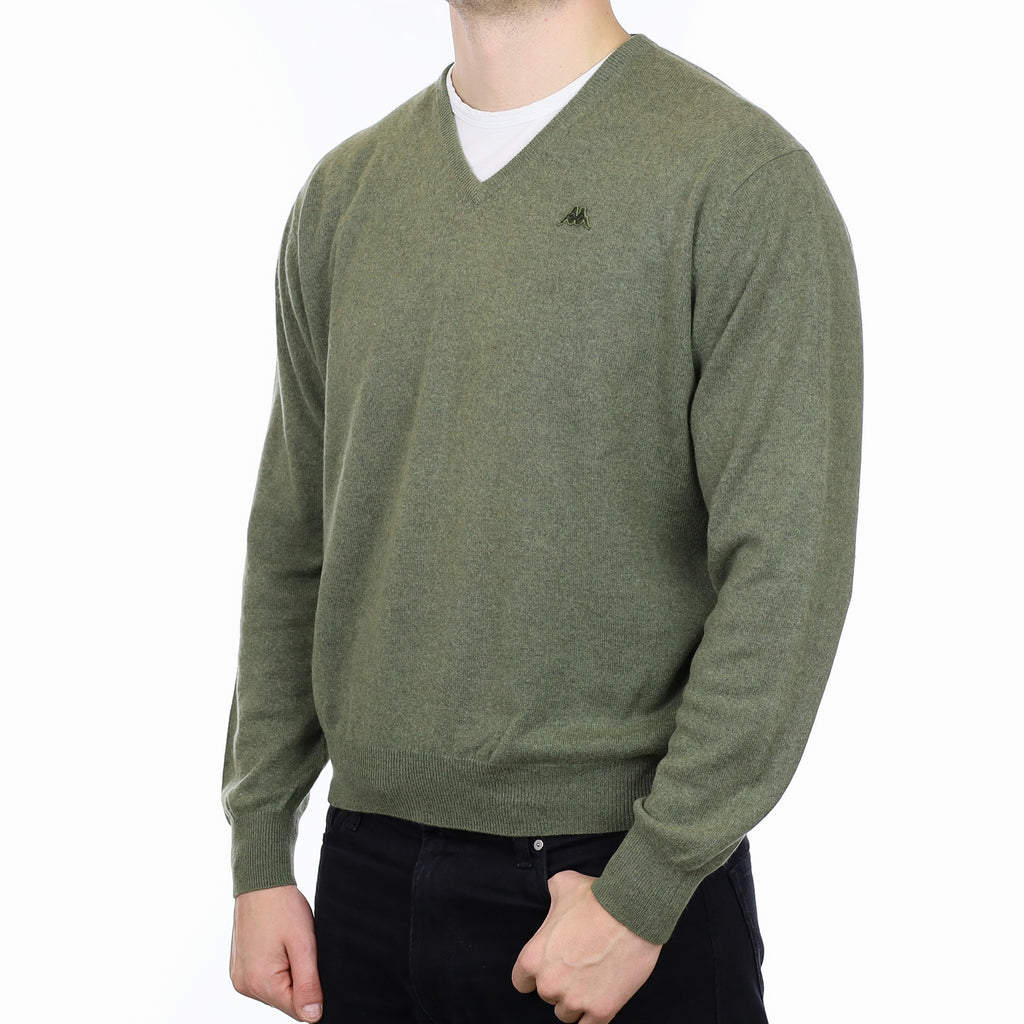 Men’s Olive Green Cashmere V Neck Jumper XL