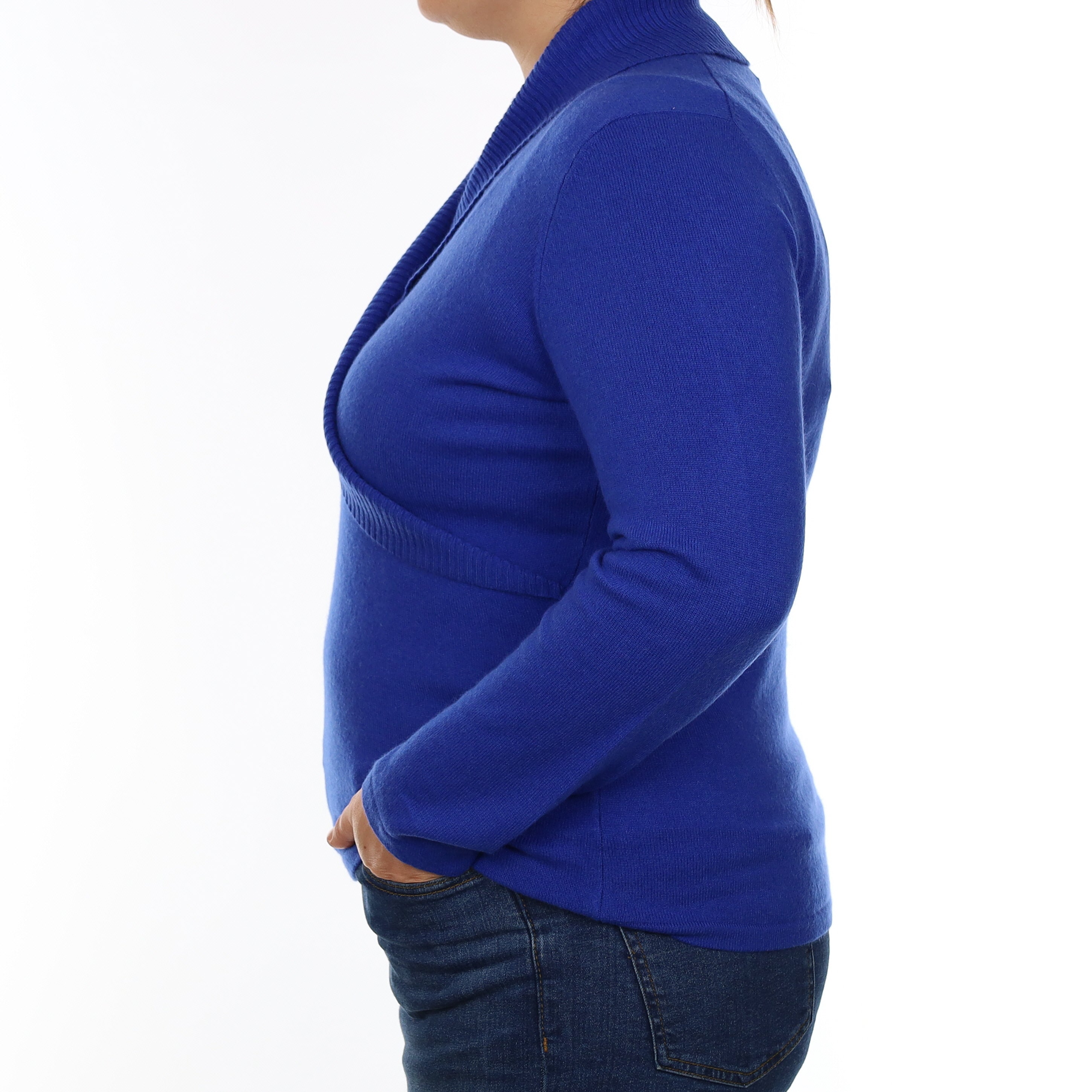 Royal Blue Cashmere Shawl Collar V Neck Jumper Large