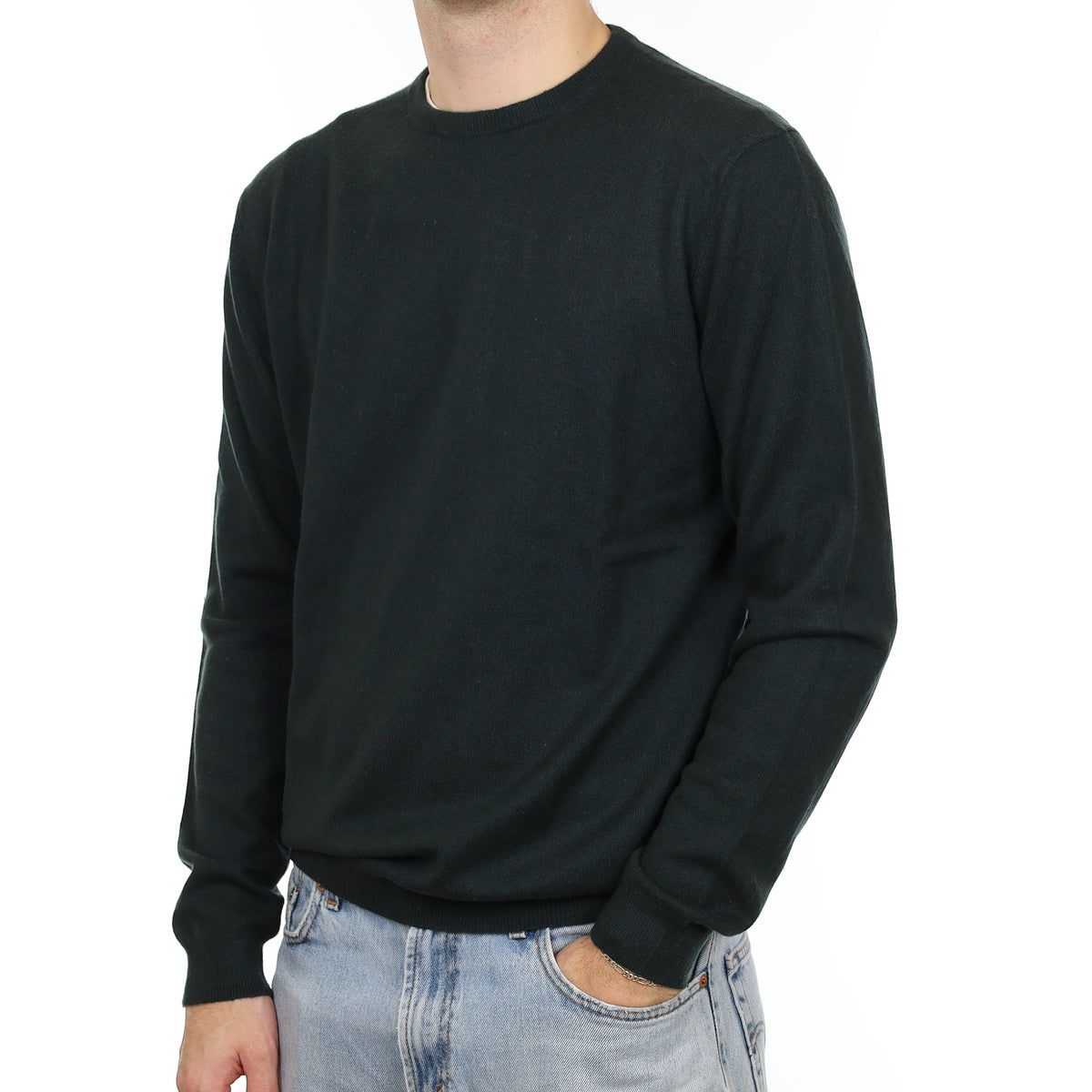 Men's Shadow Green Cashmere Crew Neck Jumper Large