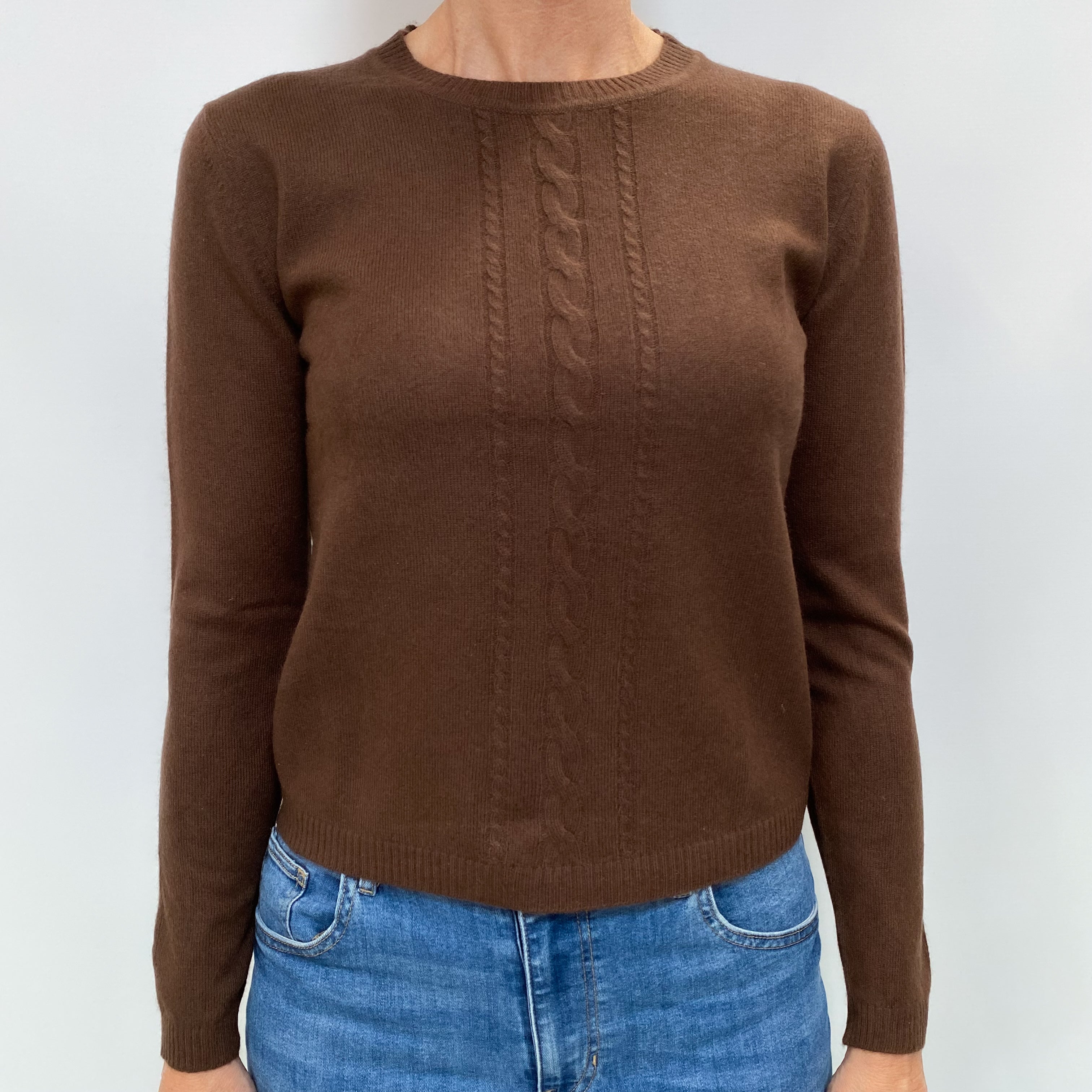 Chocolate Brown Cashmere Crew Neck Jumper Small