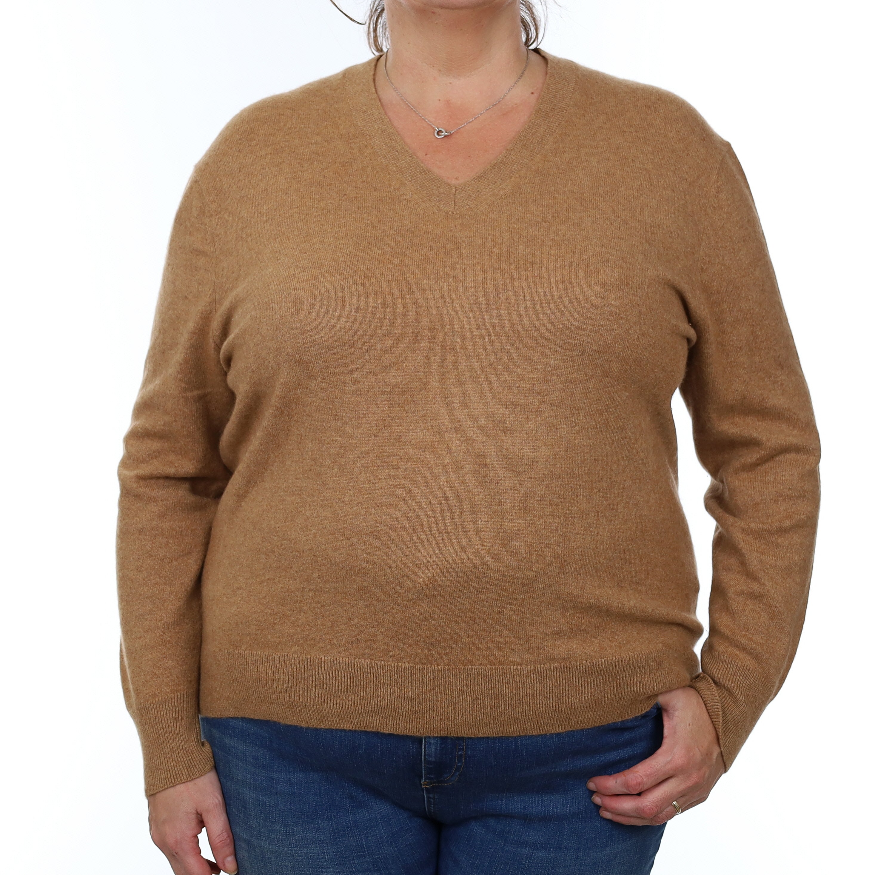Toffee Brown Cashmere V Neck Jumper XXL