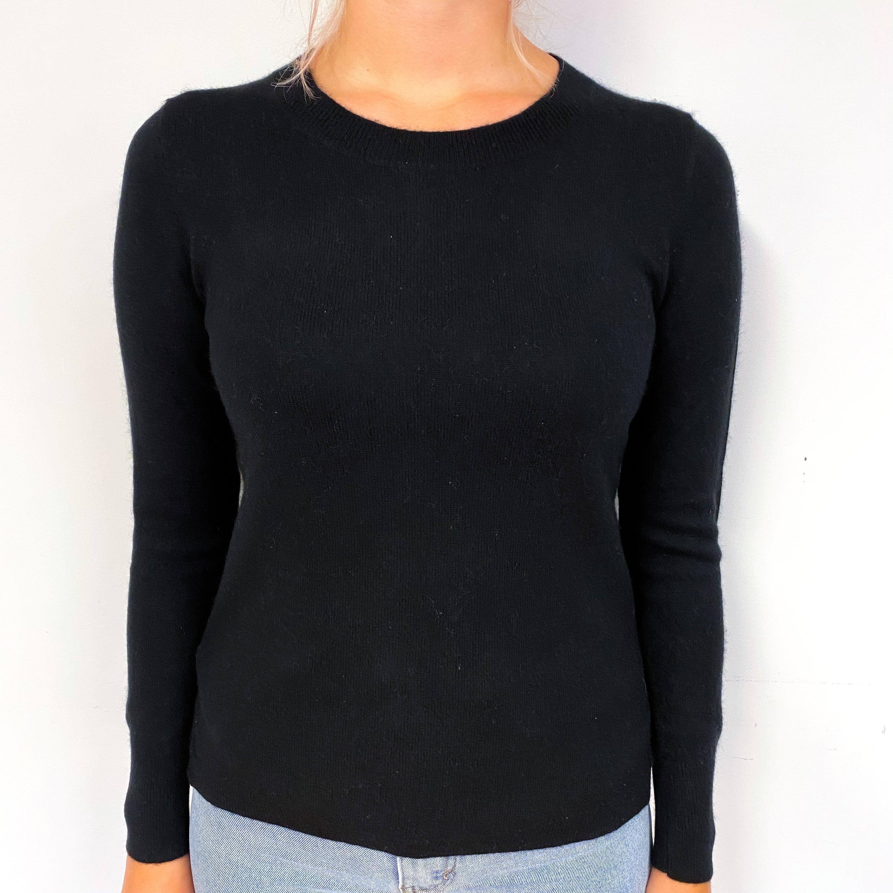 Black Split Hem Cashmere Crew Neck Jumper Small