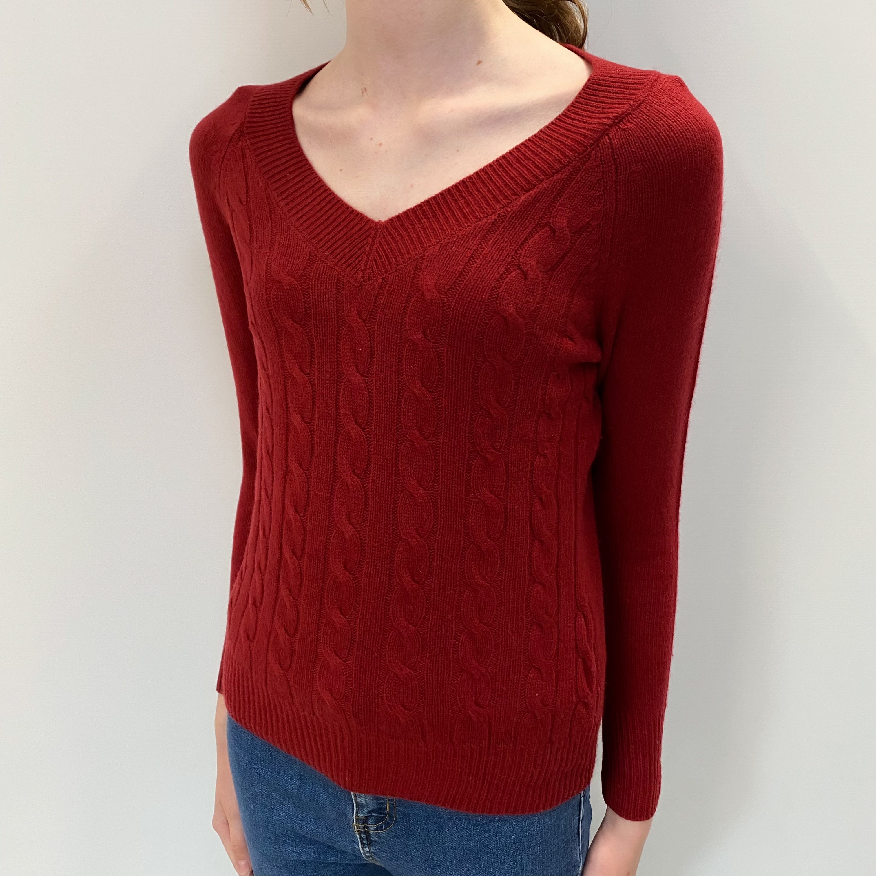 Brick Red Cashmere V Neck Jumper Extra Small