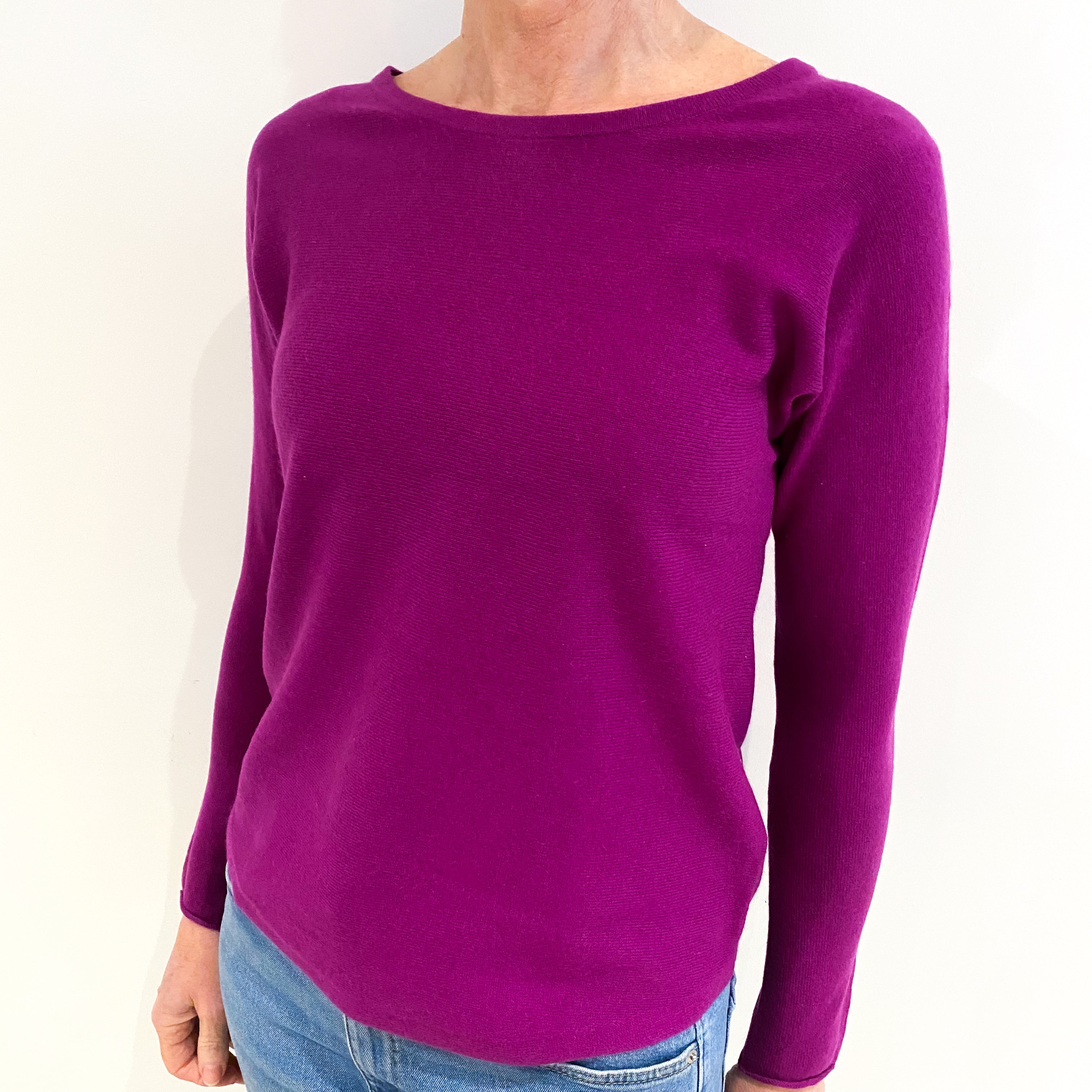 Magenta Purple Cashmere Batwing Scoop Neck Jumper Small