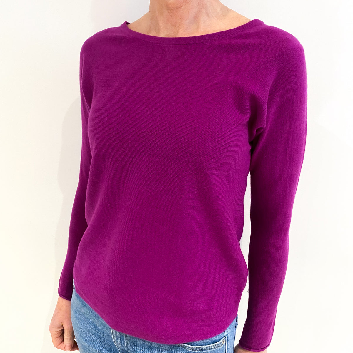 Magenta Purple Cashmere Batwing Scoop Neck Jumper Small