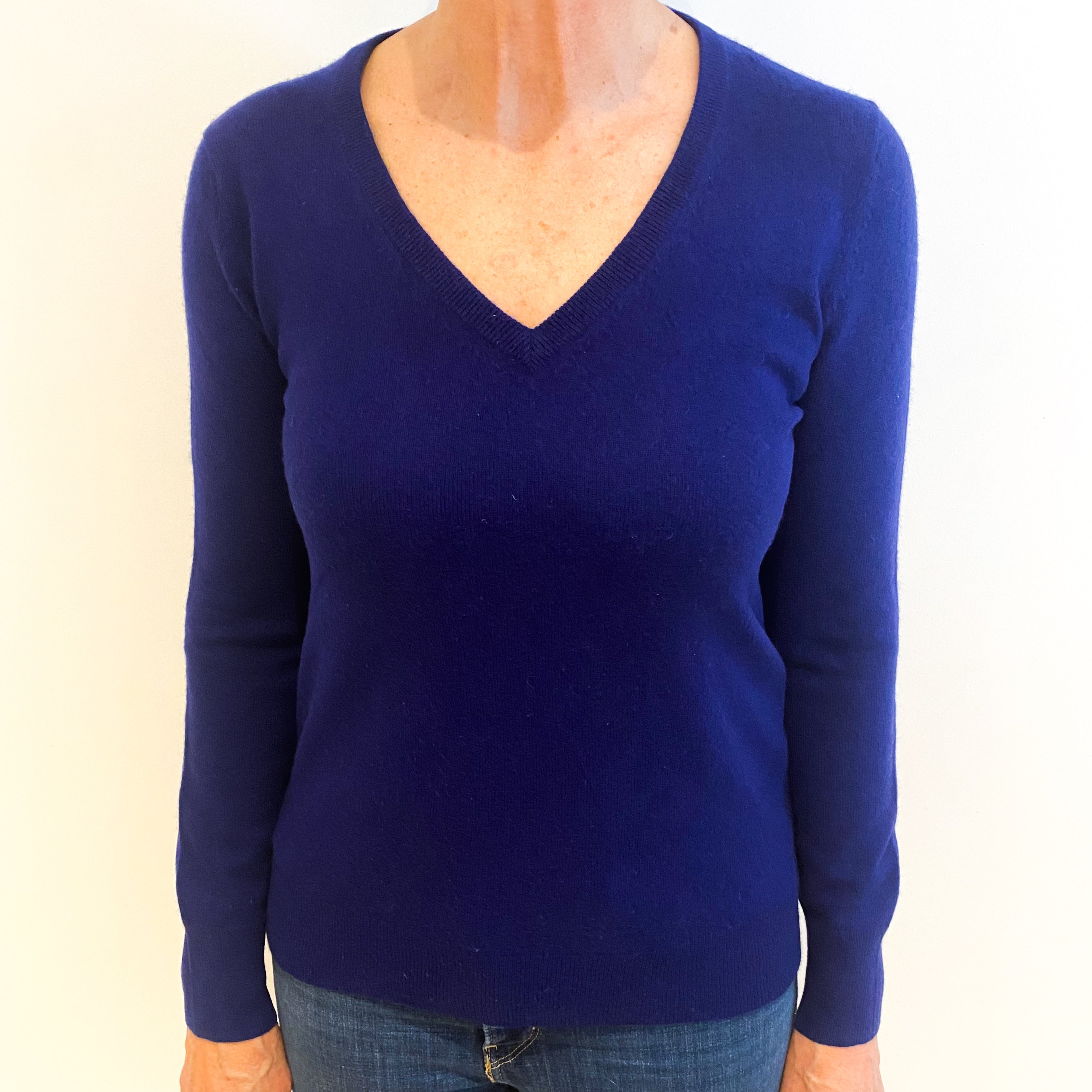 Indigo Blue Cashmere V Neck Jumper Medium
