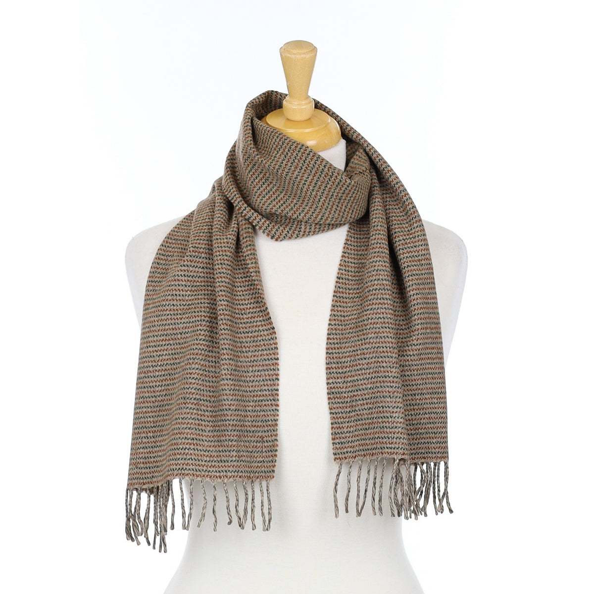 Brown & Green Stripe Cashmere Woven Scarf