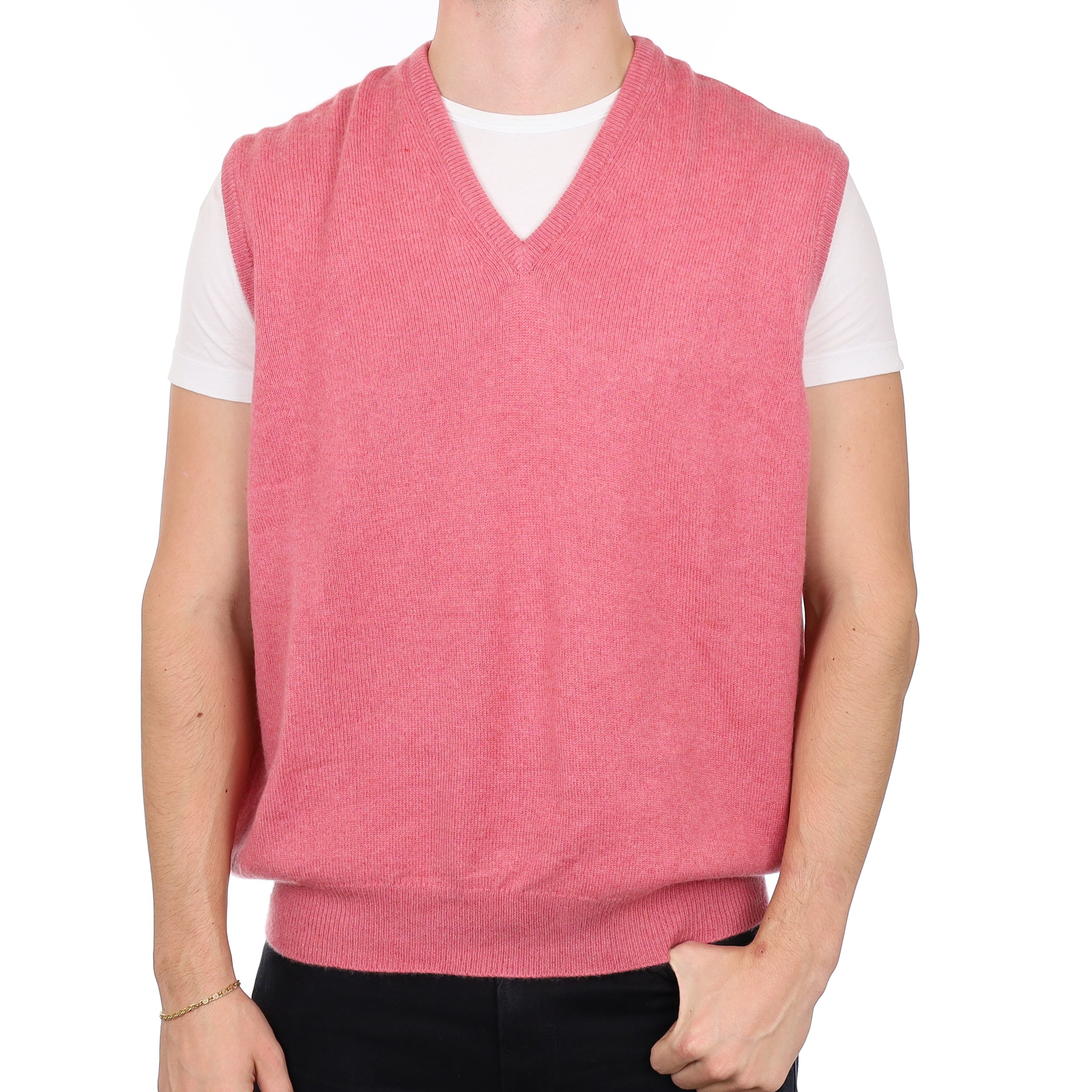 Men’s Scottish Pink Cashmere V Neck Tank Top XXL
