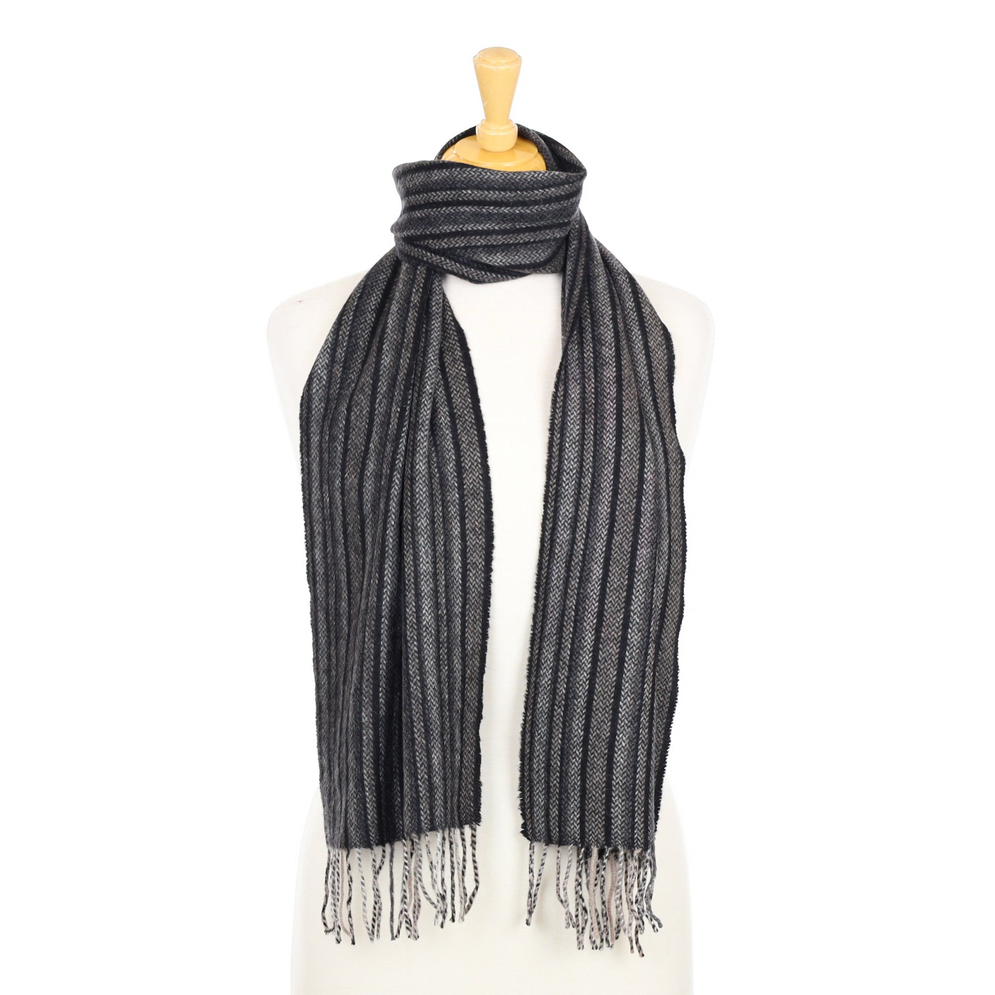 Black Striped Cashmere Woven Scarf