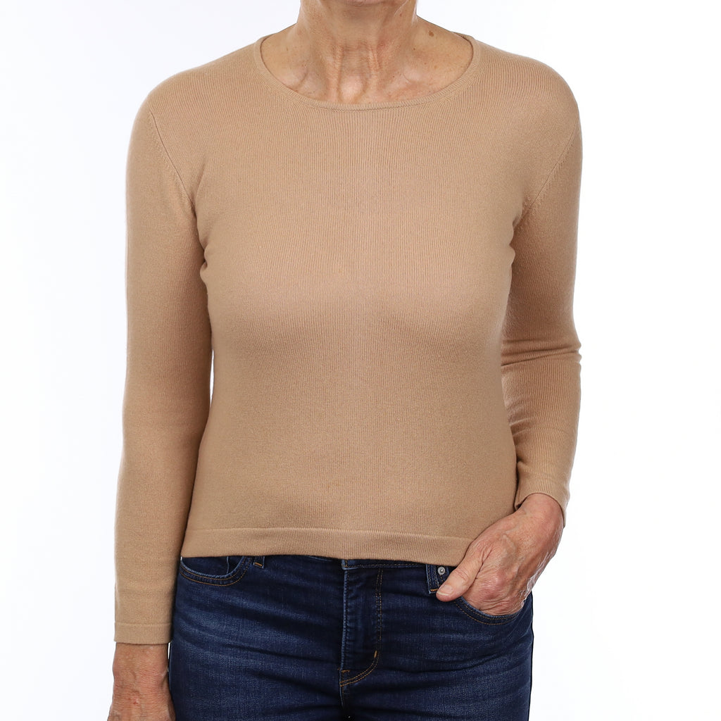 Caramel Brown Cashmere Crew Neck Jumper Medium