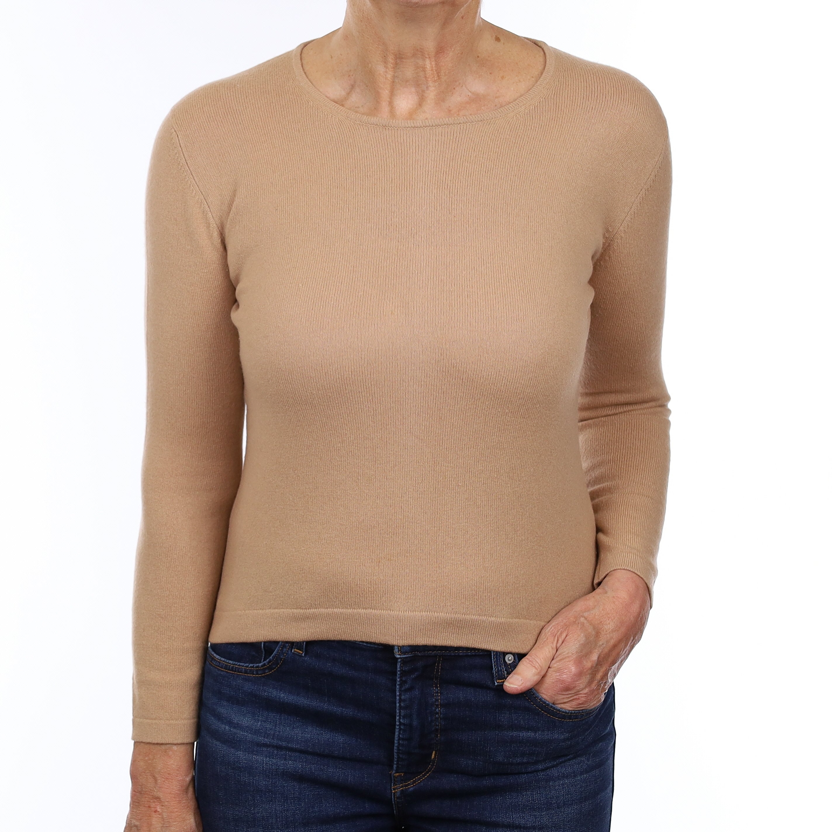 Caramel Brown Cashmere Crew Neck Jumper Medium