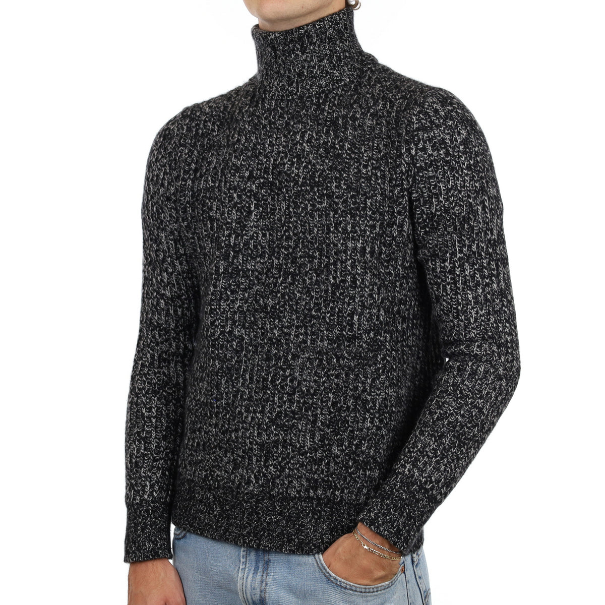 Men’s Theory Grey Marl Cashmere Polo Neck Jumper Medium