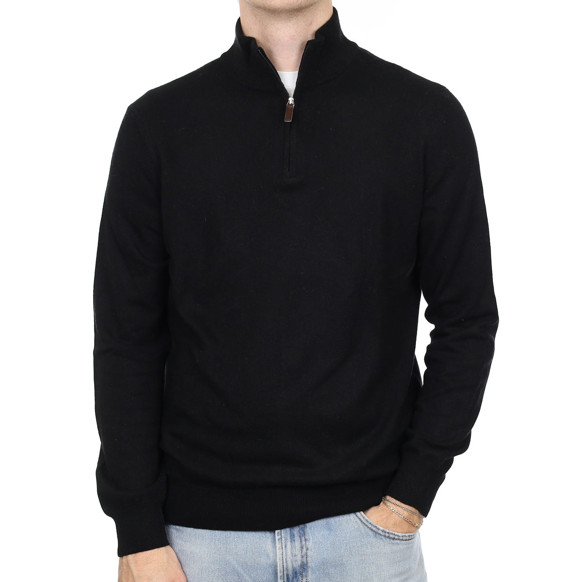 Men's Black Cashmere 1/4 Zip Jumper Medium