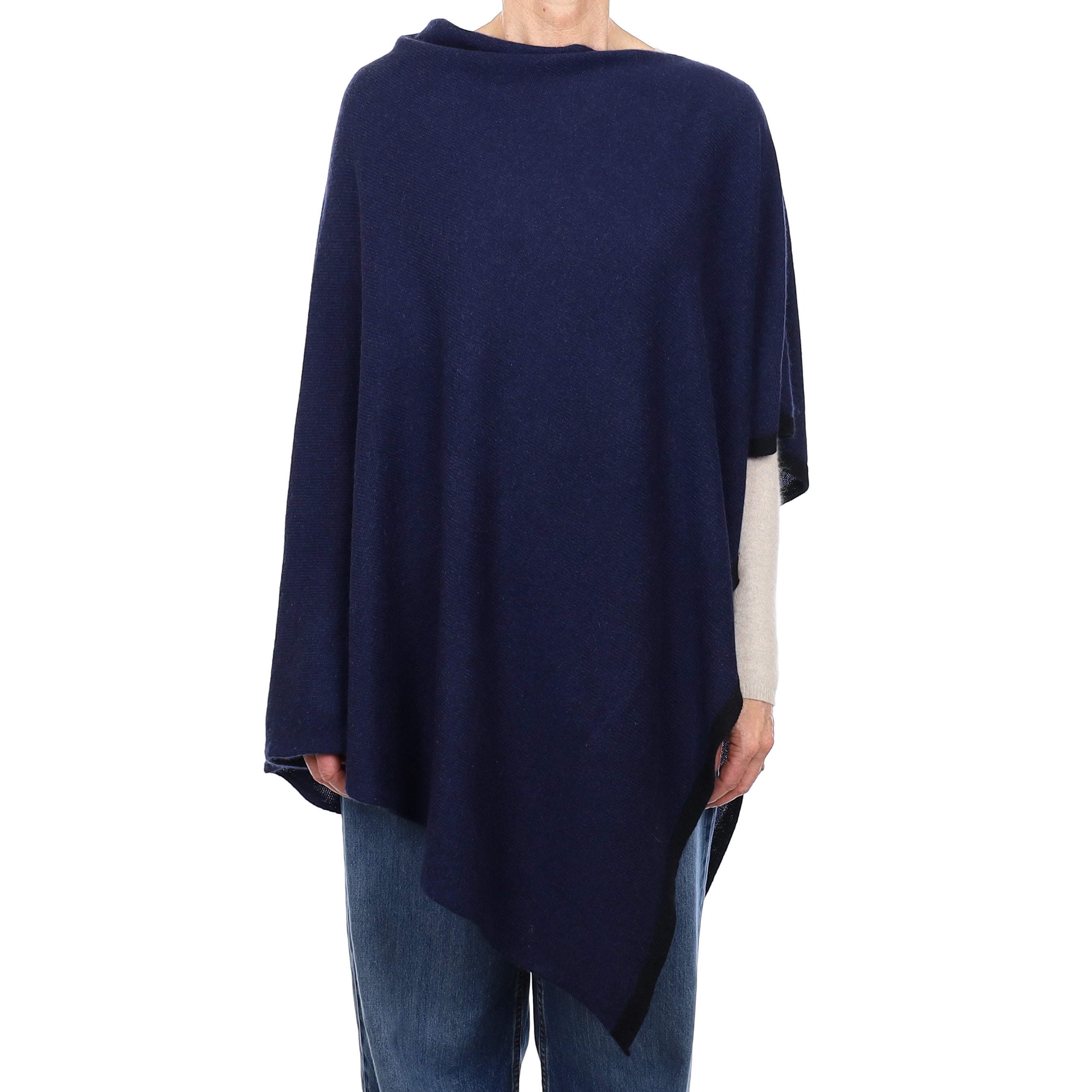 Navy and Black Cashmere Poncho One Size