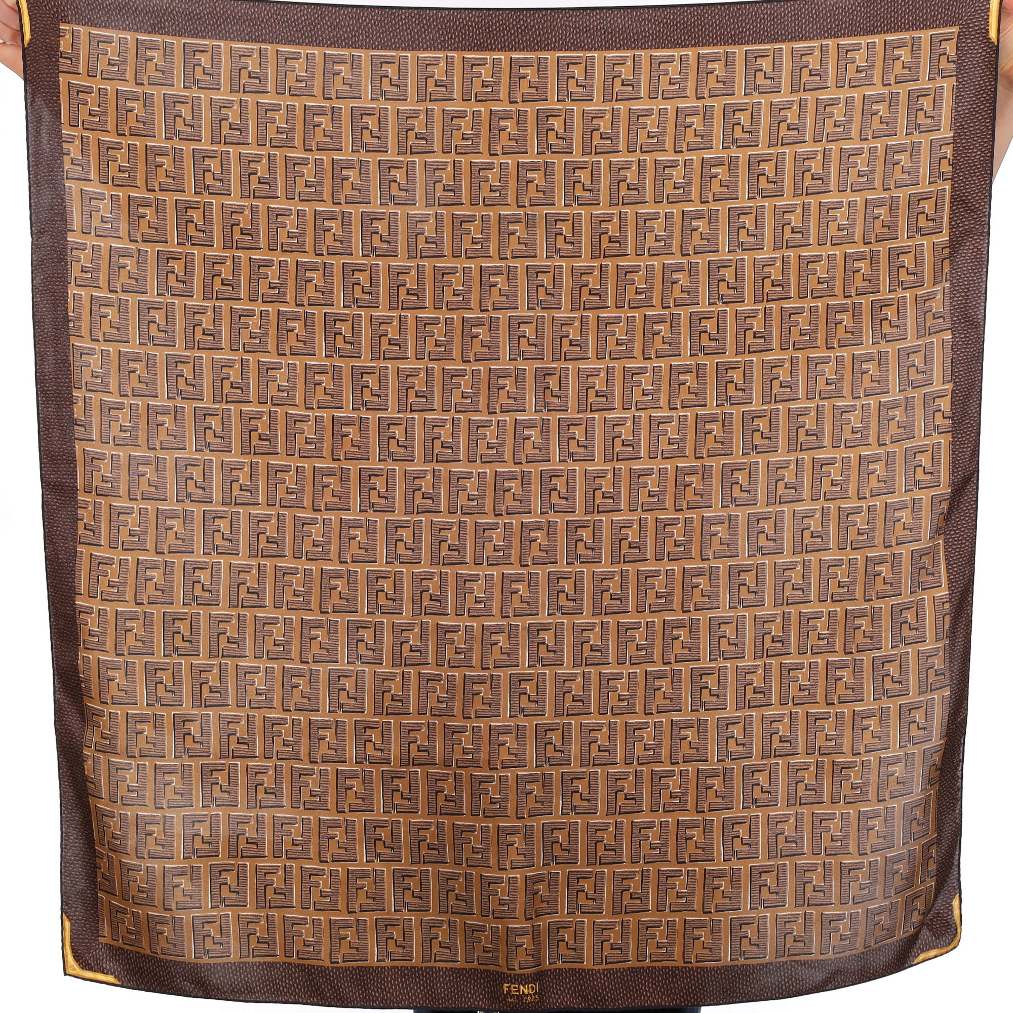 Fendi Brown Logo Design Silk Scarf