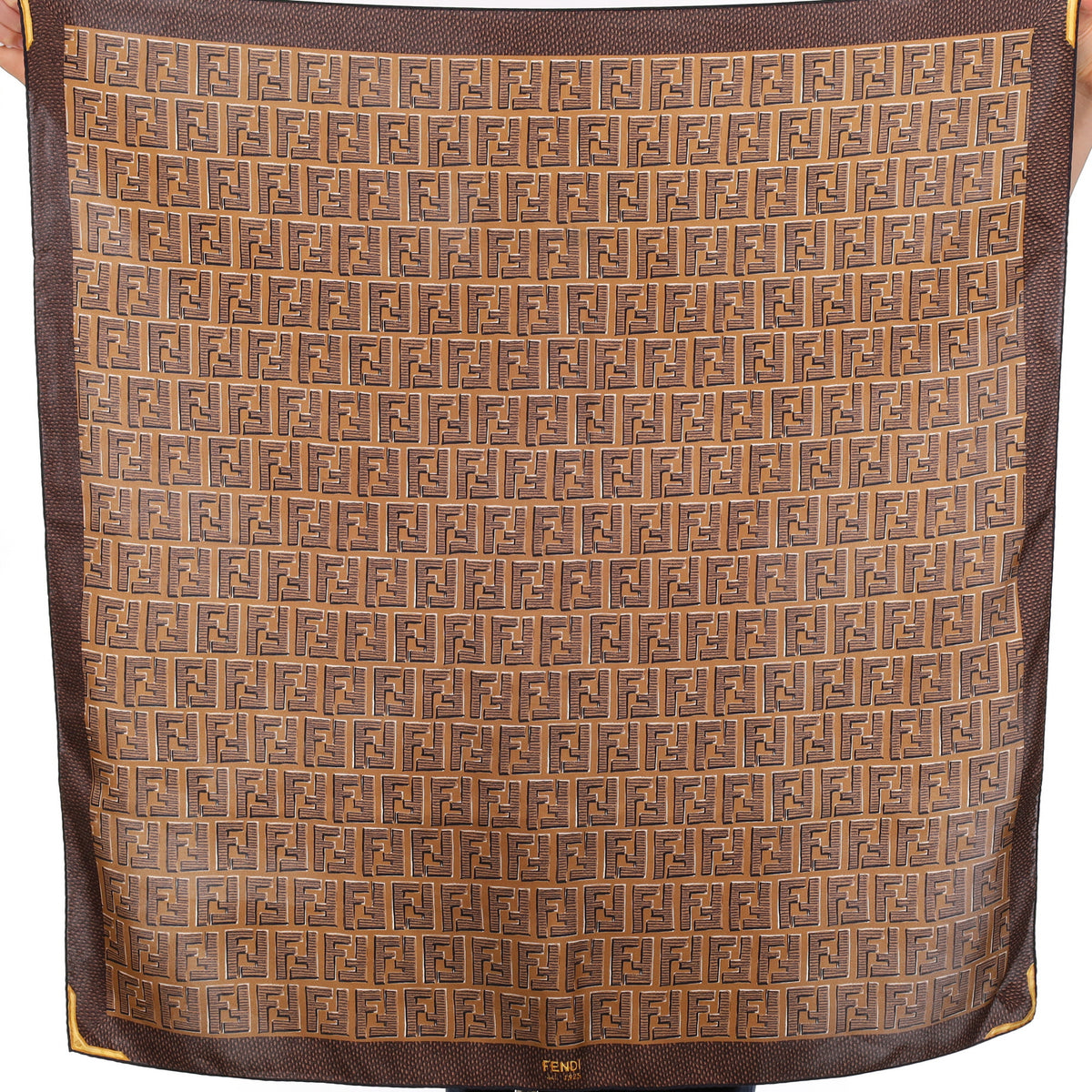 Fendi Brown Logo Design Silk Scarf