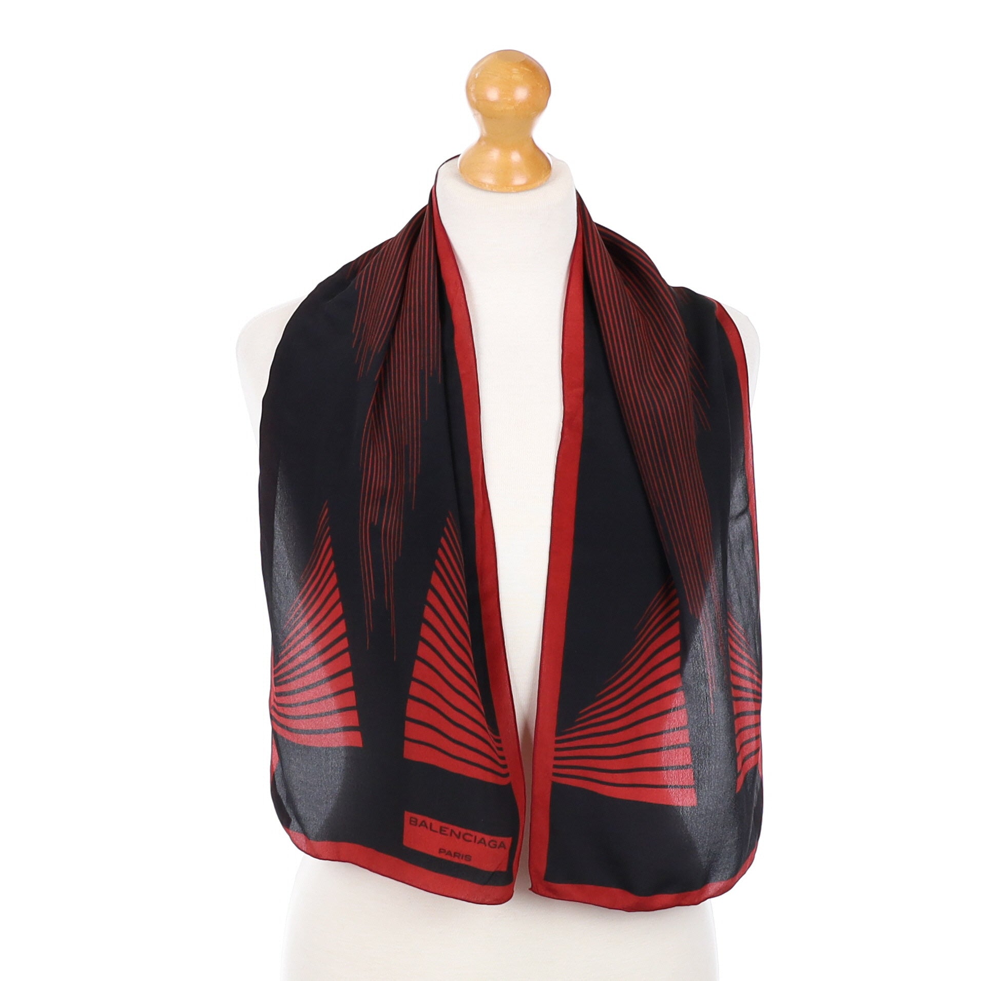 Balenciaga Long Black and Red Silk Scarf