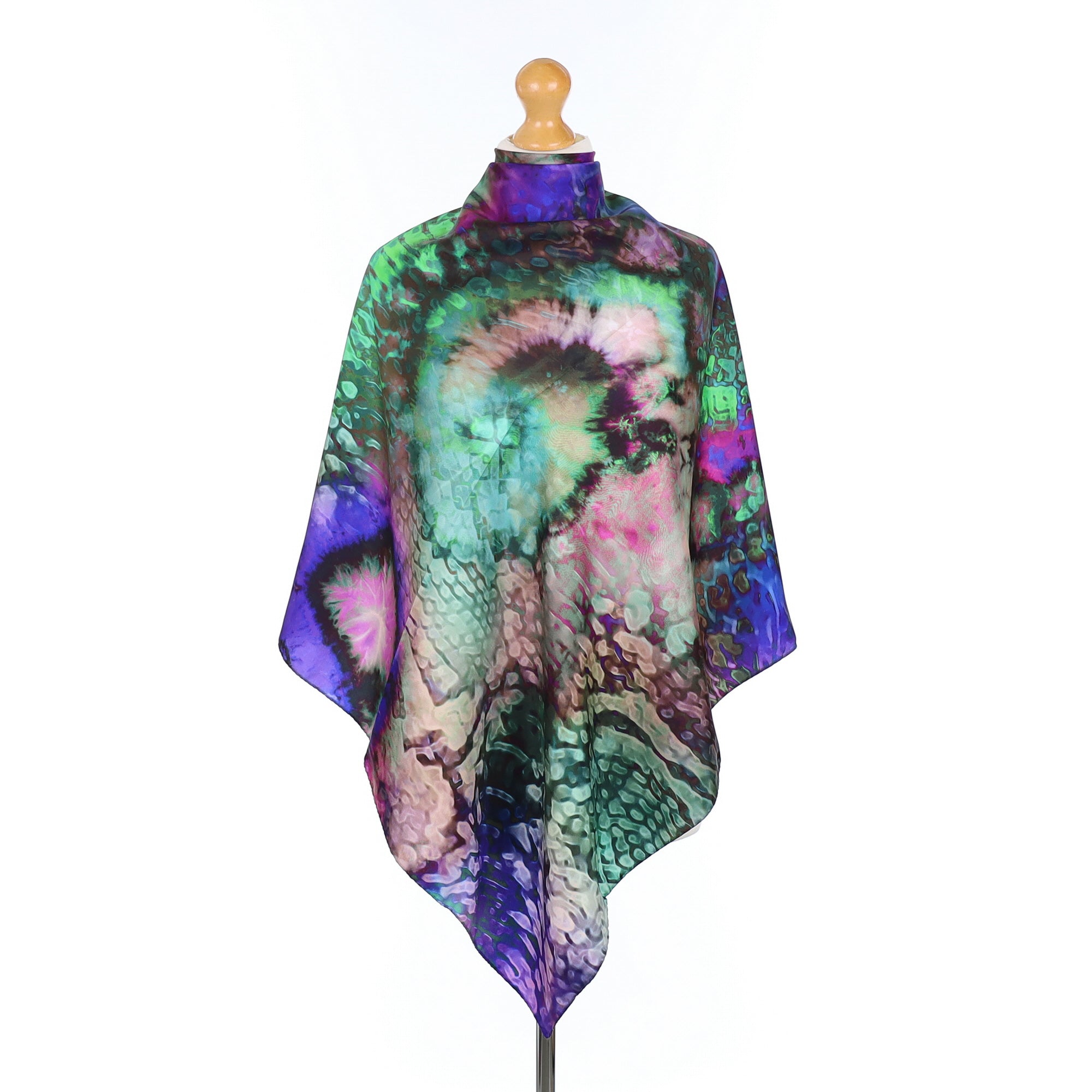 Purple and Green Abstract Silk Scarf