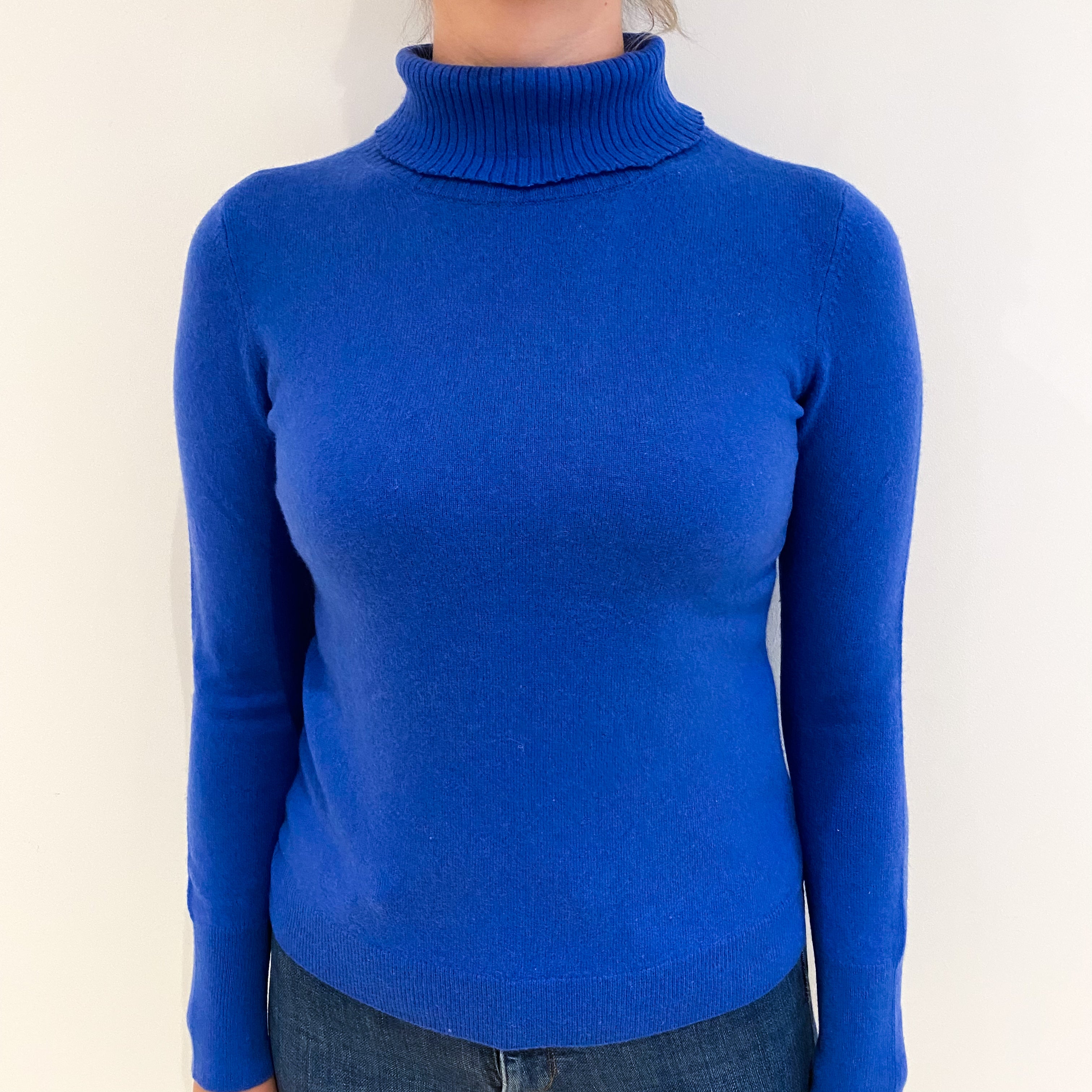 Azure Blue Cashmere Polo Neck Jumper Small