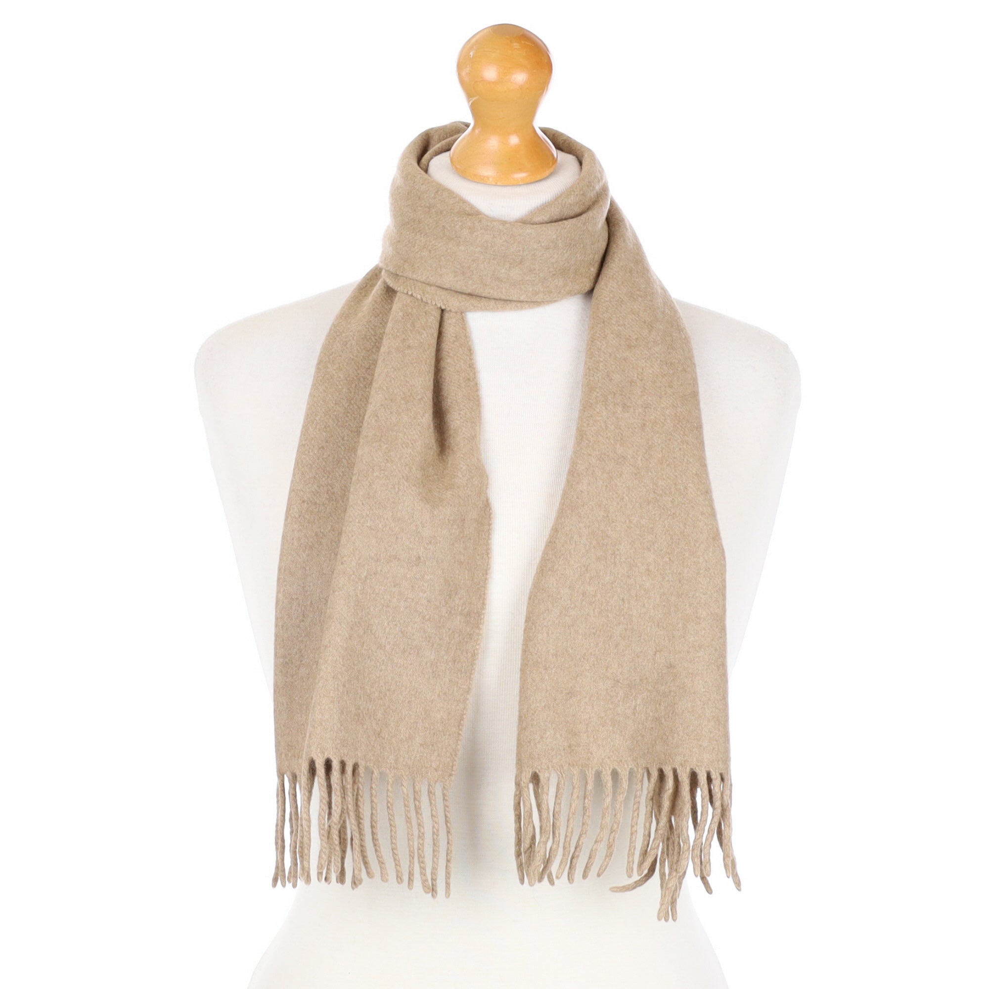 Fawn Brown Cashmere Fringed Woven Scarf