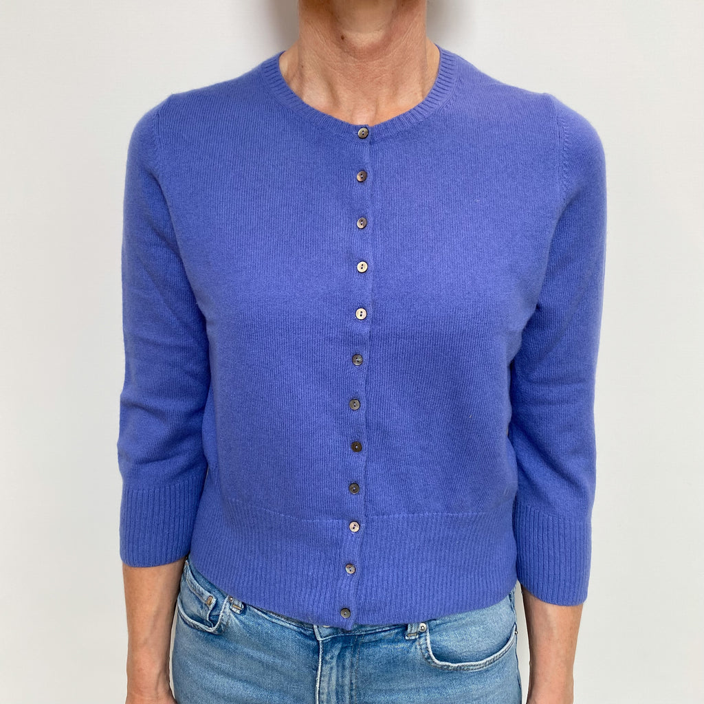 Bluebell Blue Cashmere Cropped Crew Neck Cardigan Small