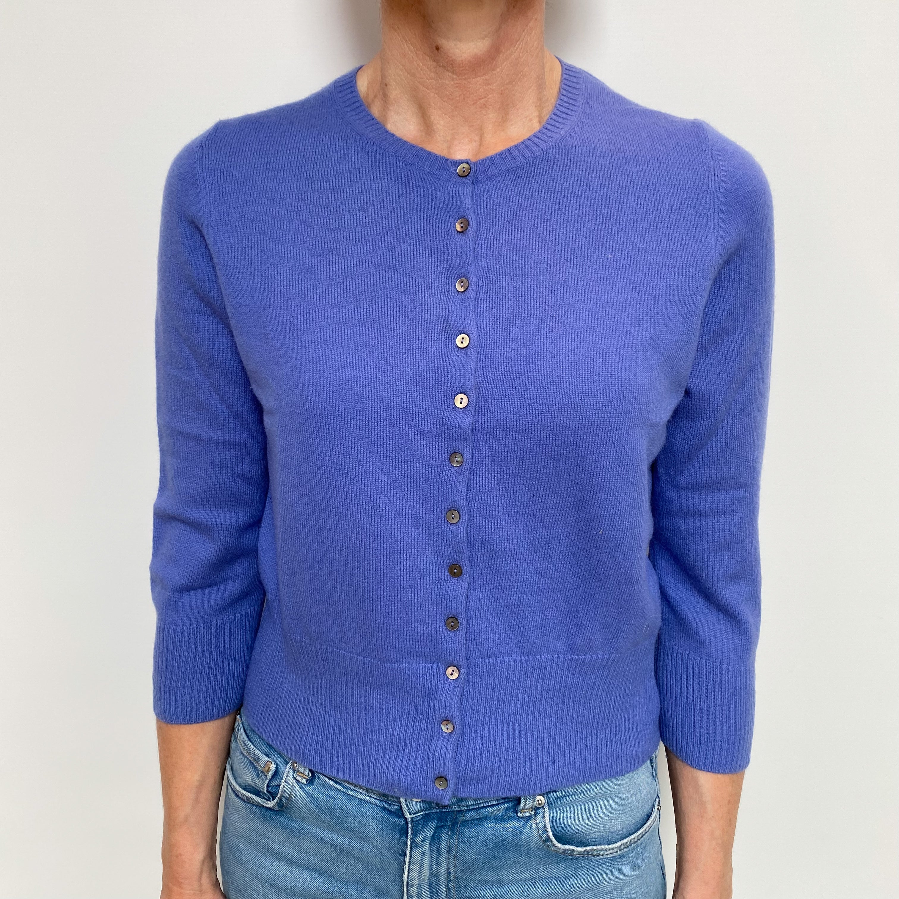 Bluebell Blue Cashmere Cropped Crew Neck Cardigan Small