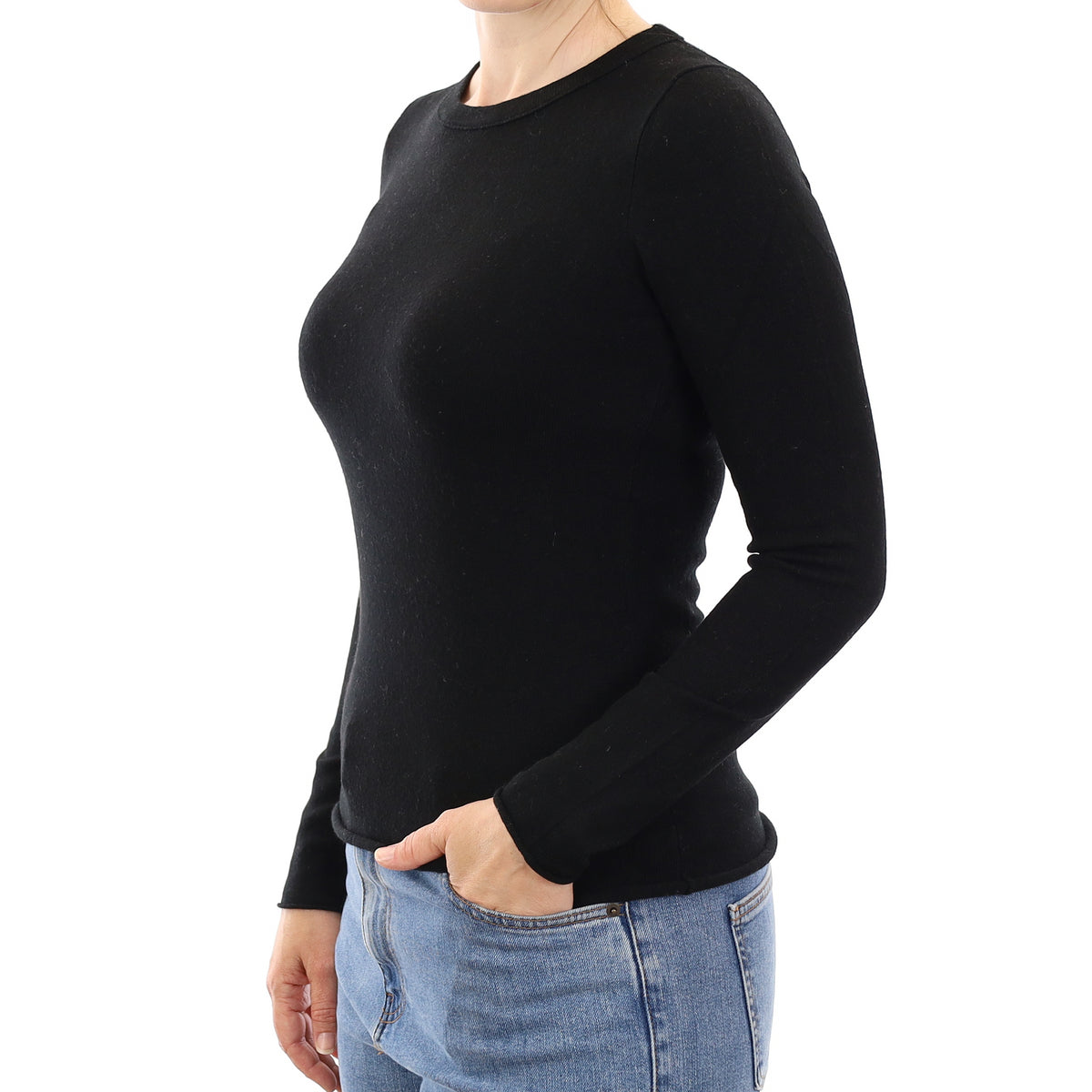 Black Cashmere Crew Neck Jumper Small