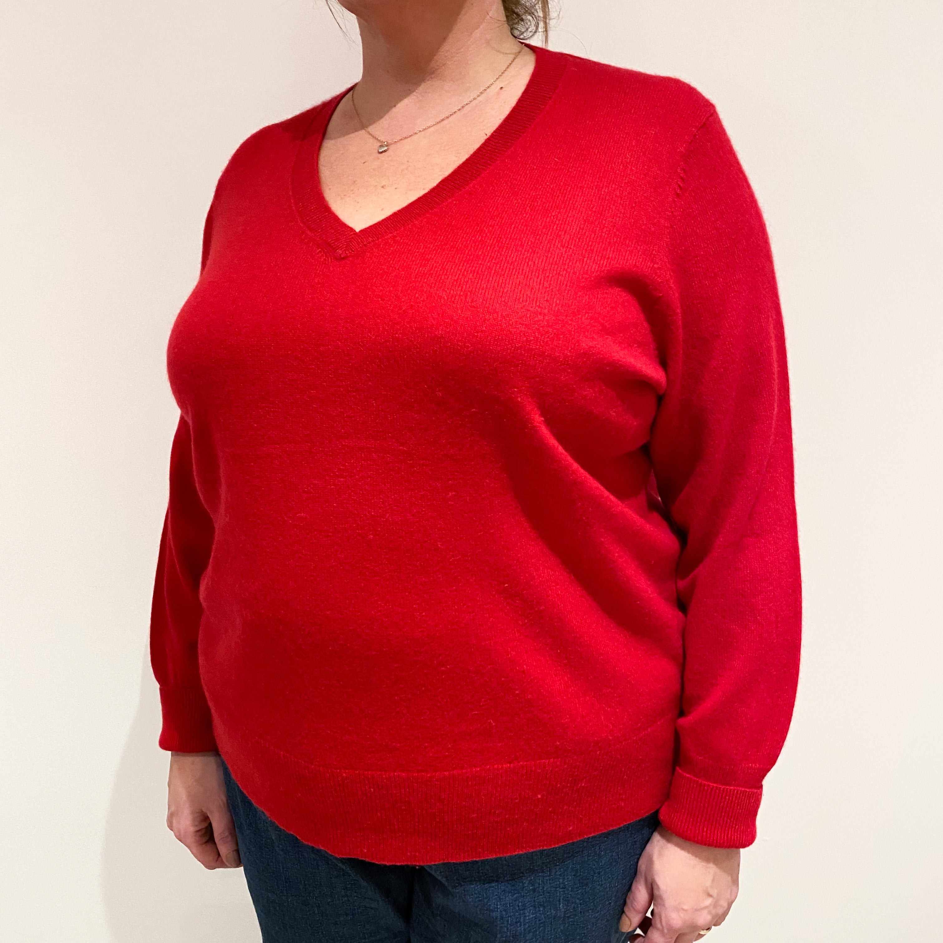 Postbox Red Cashmere V Neck Jumper Extra Extra Large