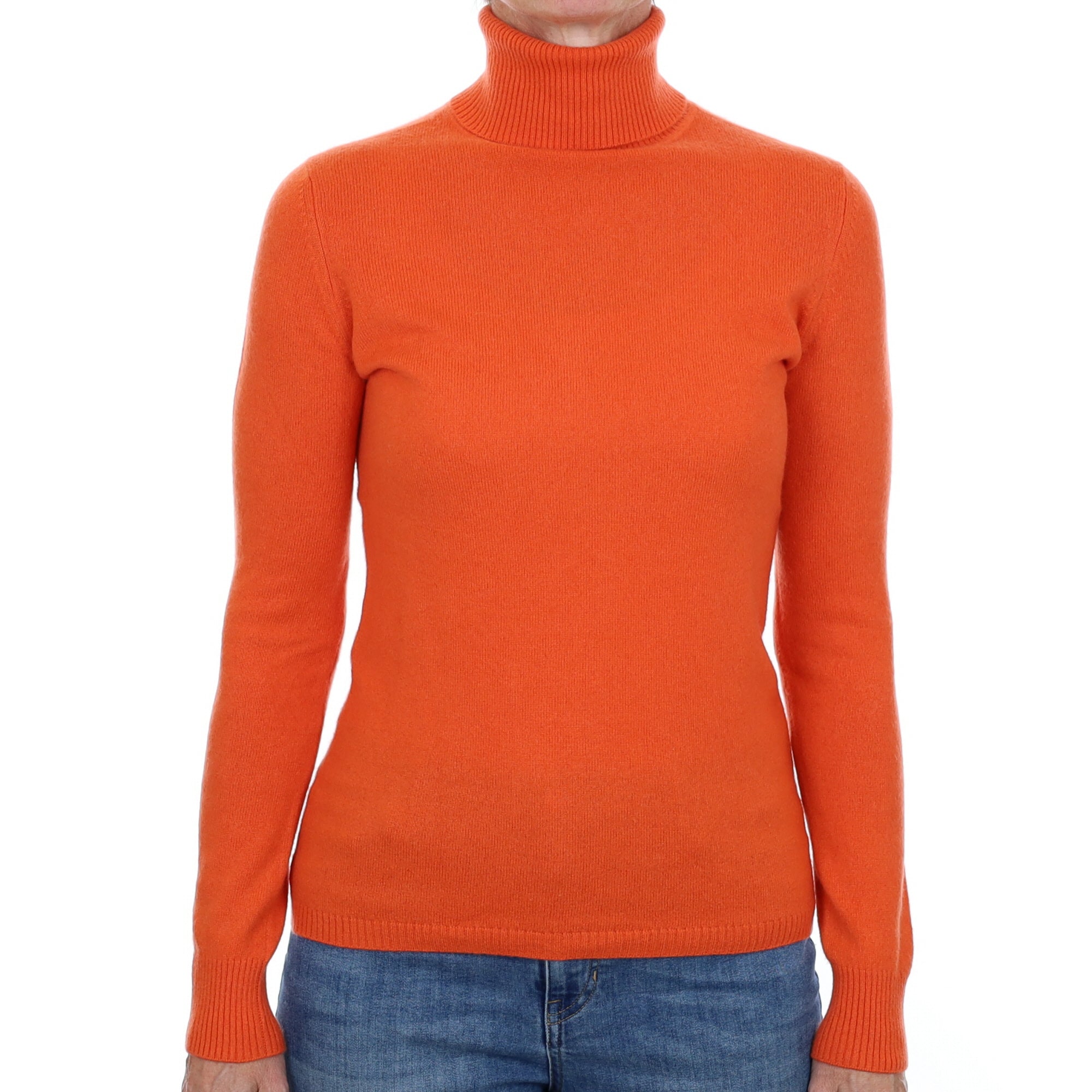 Tangerine Orange Cashmere Polo Neck Jumper Small