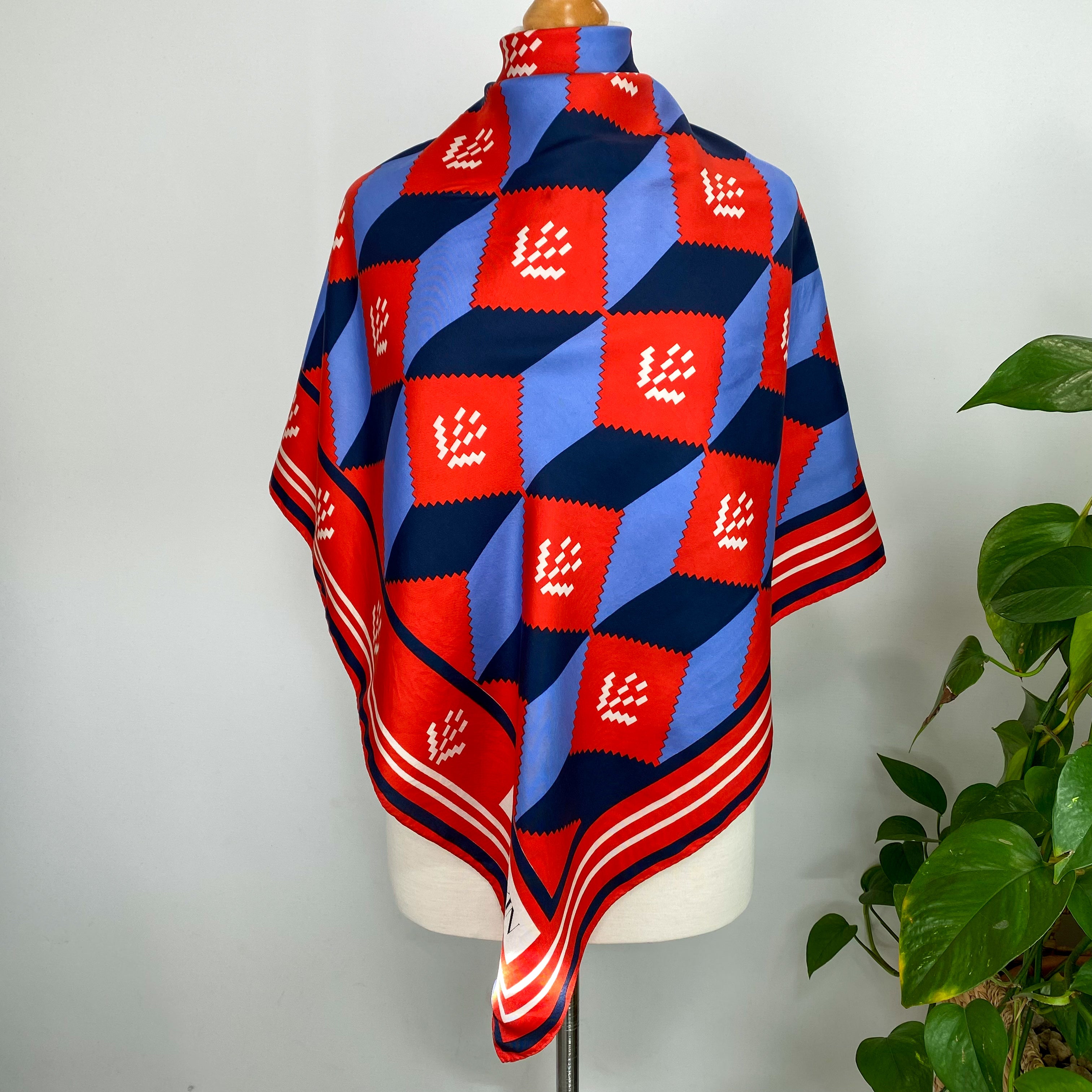 Lanvin Abstract Red and Blue Vintage Silk Scarf