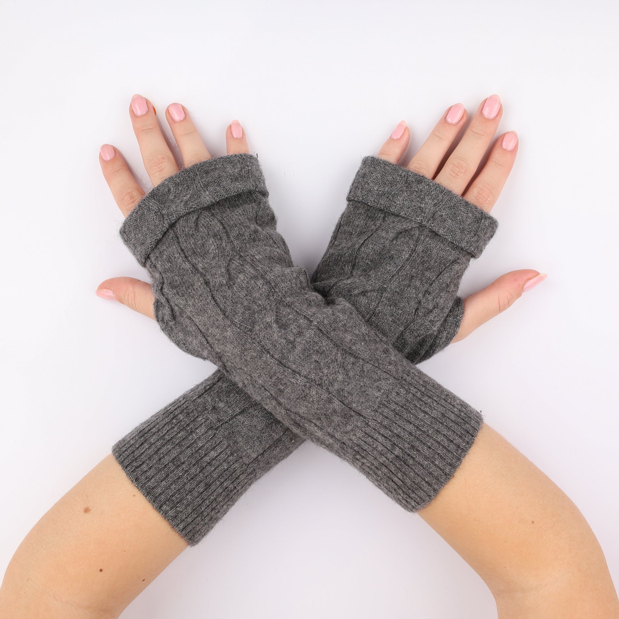 Slate Grey Cable Fingerless Gloves