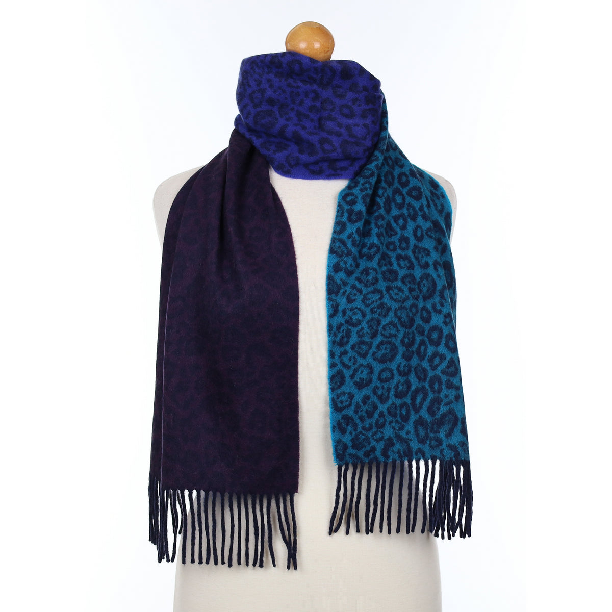 Blue Ombré Animal Print Cashmere Woven Scarf