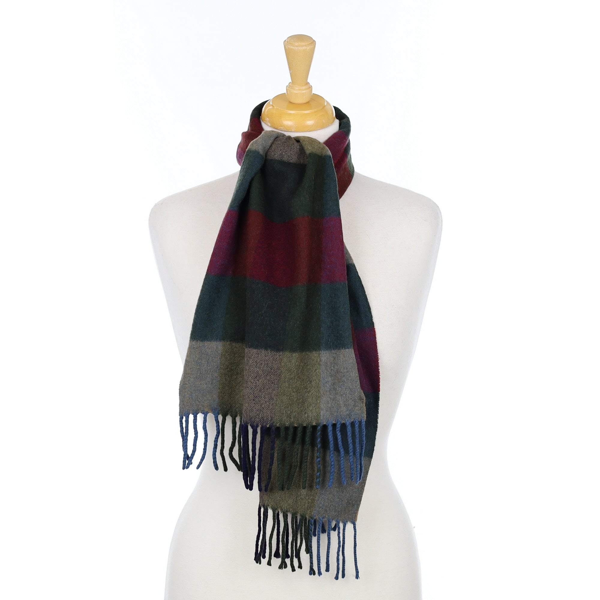Green & Burgandy Check Cashmere Woven Scarf