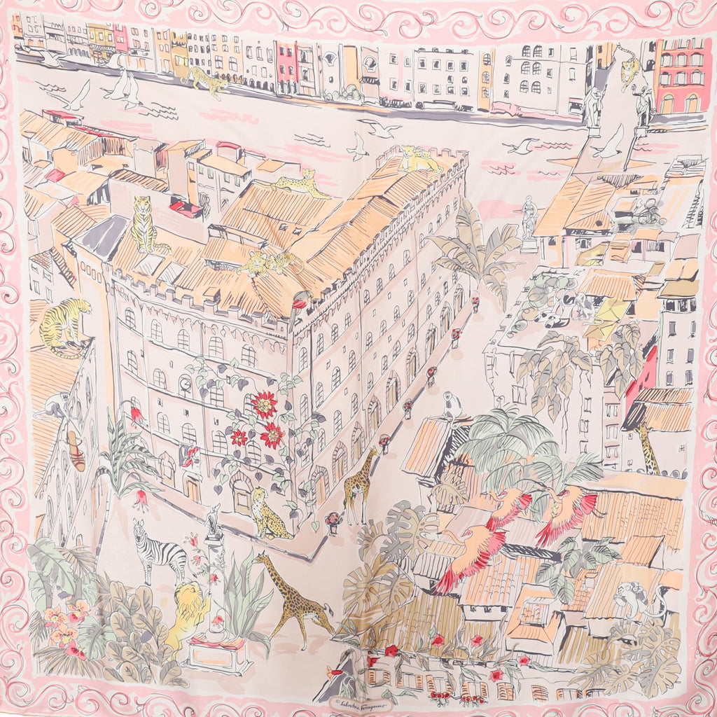 Salvatore Ferragamo Pastel Designer Silk Scarf