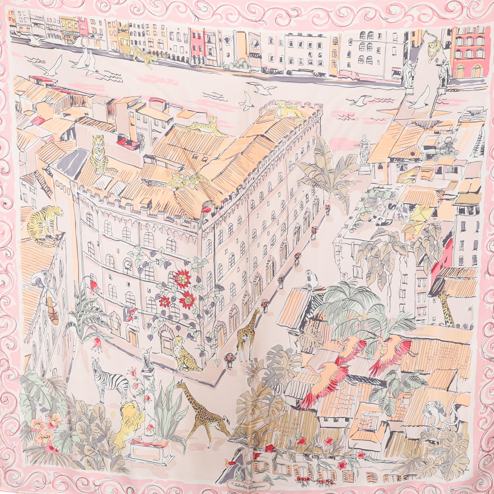 Salvatore Ferragamo Pastel Designer Silk Scarf