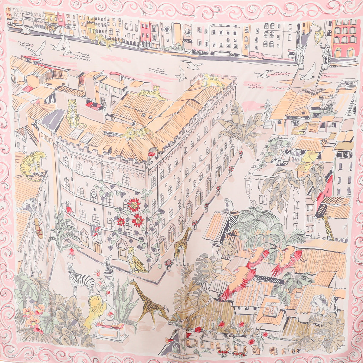 Salvatore Ferragamo Pastel Designer Silk Scarf