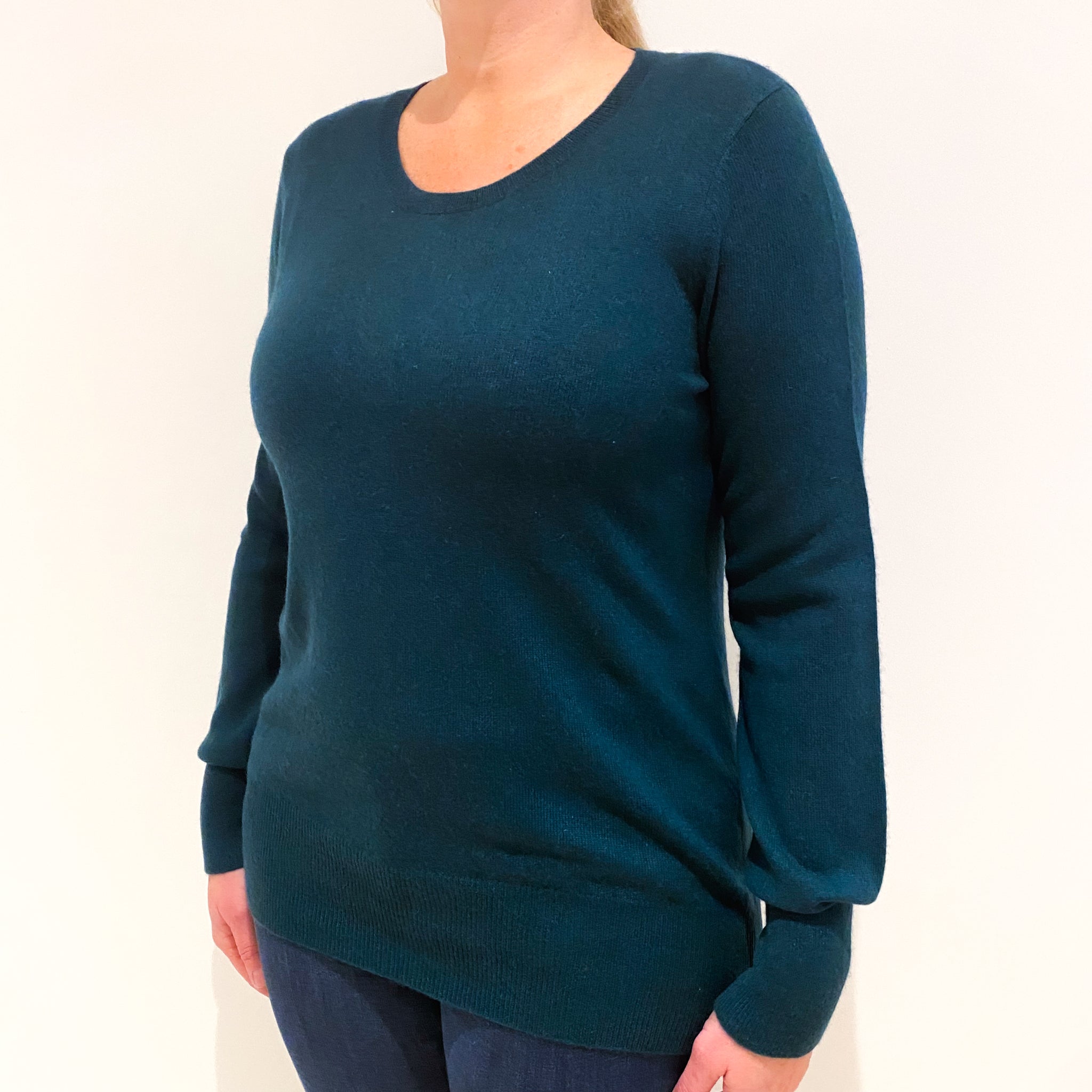 Bottle Green Cashmere Crew Neck Jumper Large