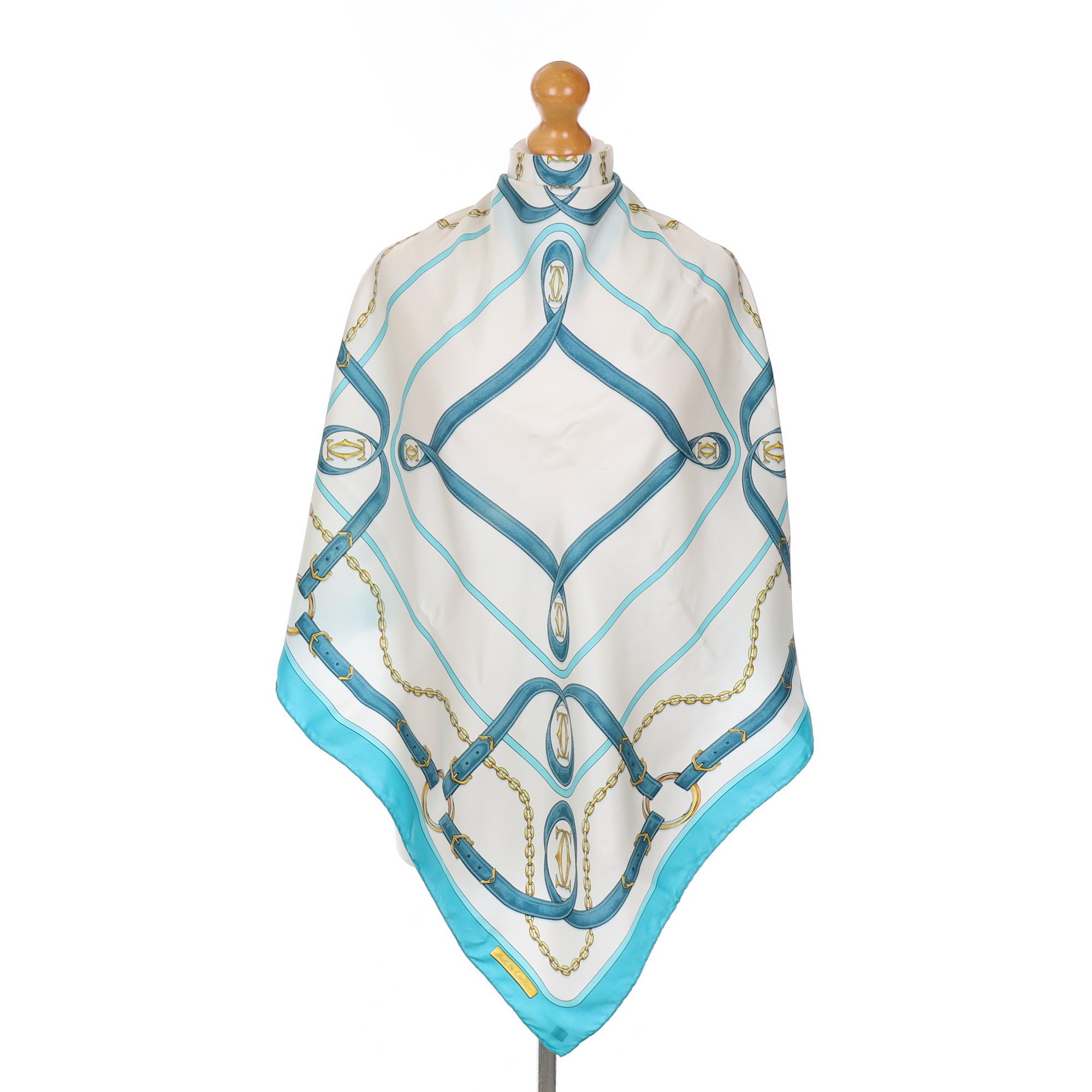 Cartier Turquoise, Gold and White Silk Scarf