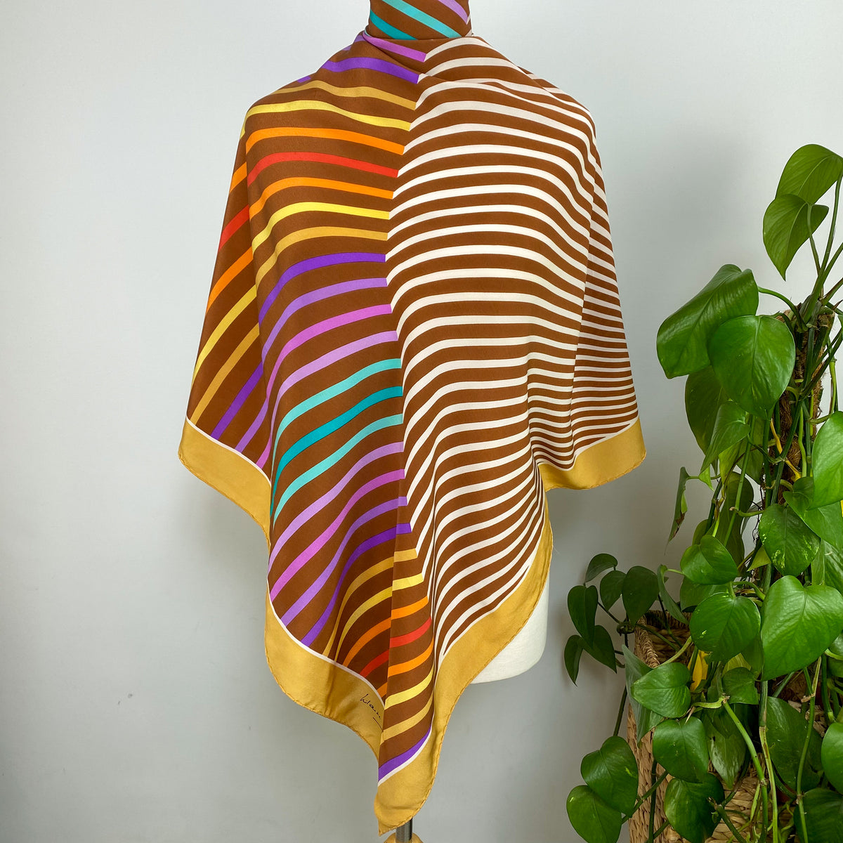 1970s Bucol Striped Vintage Silk Scarf