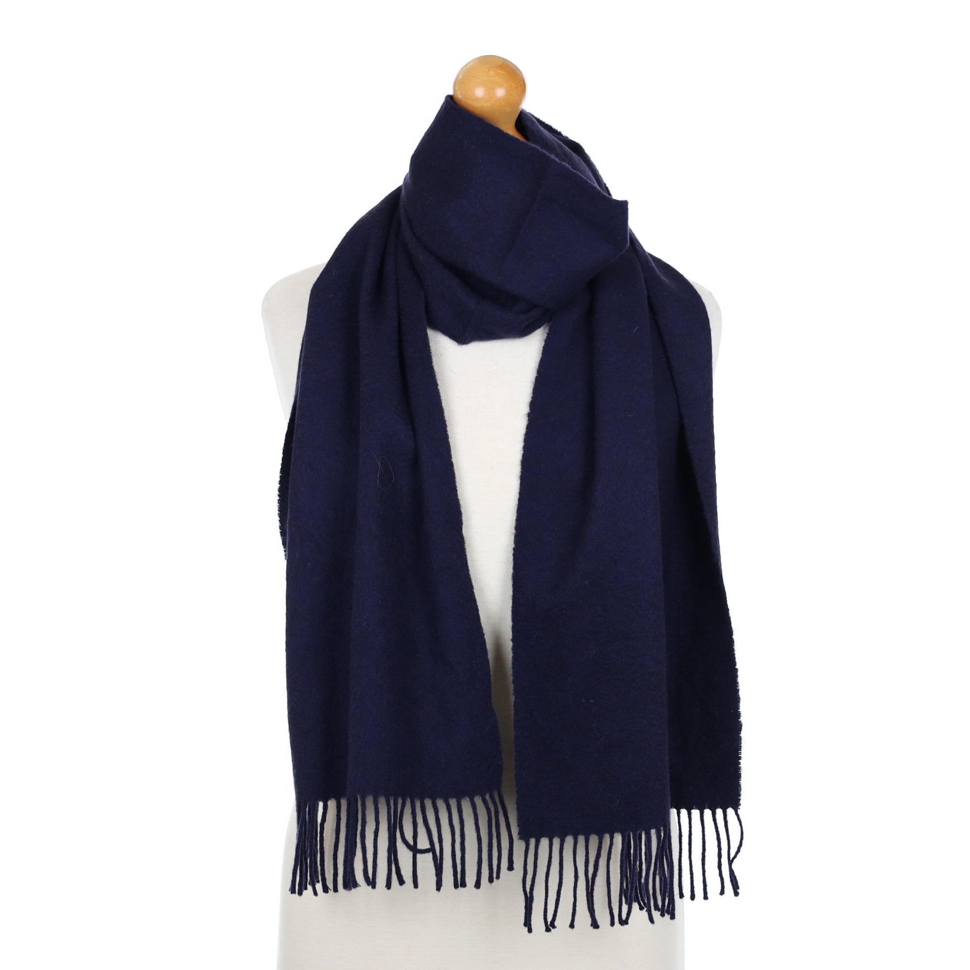 Navy Blue Cashmere Fringed Woven Scarf