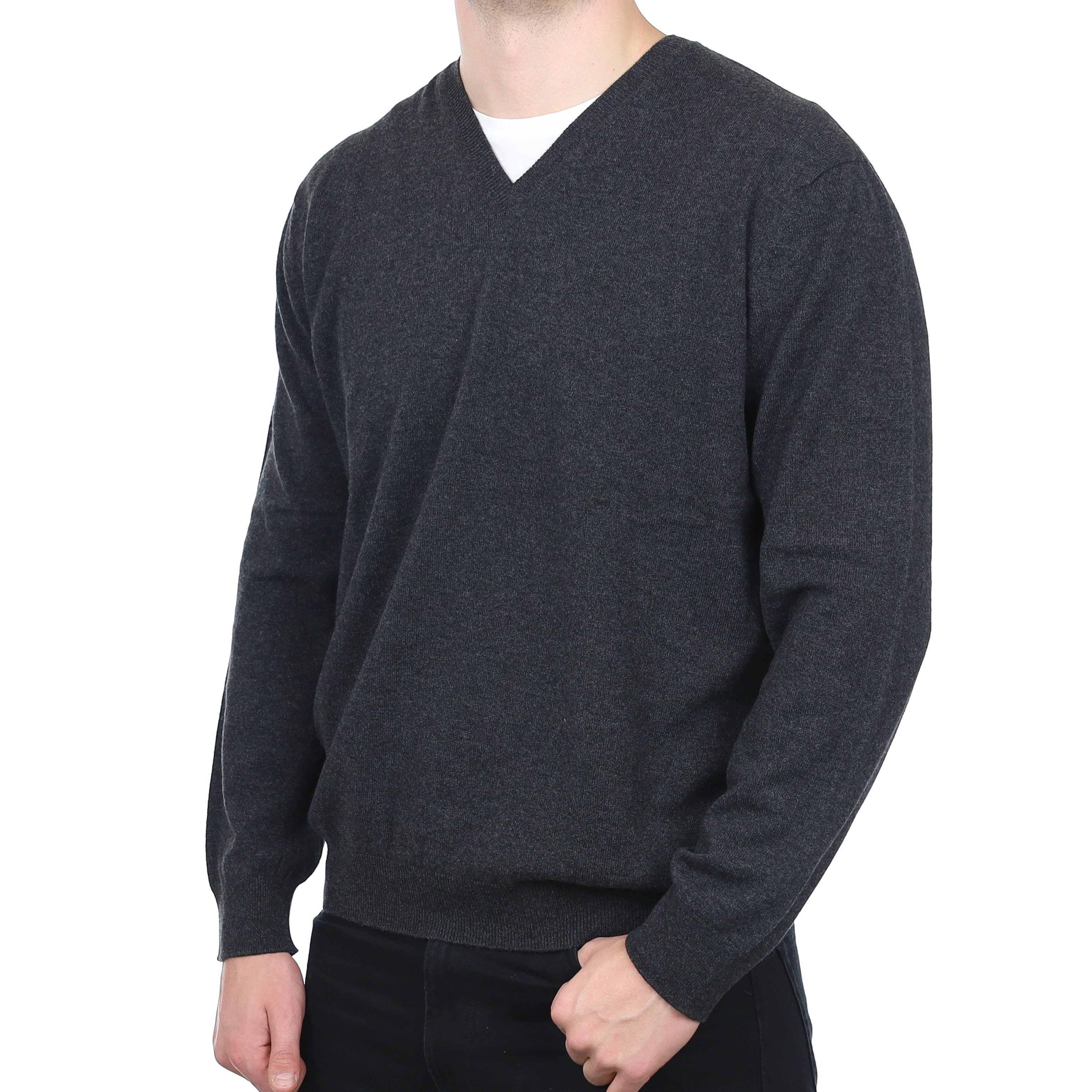 Men’s Brand New Scottish Charcoal Grey Cashmere V Neck Jumper XXL