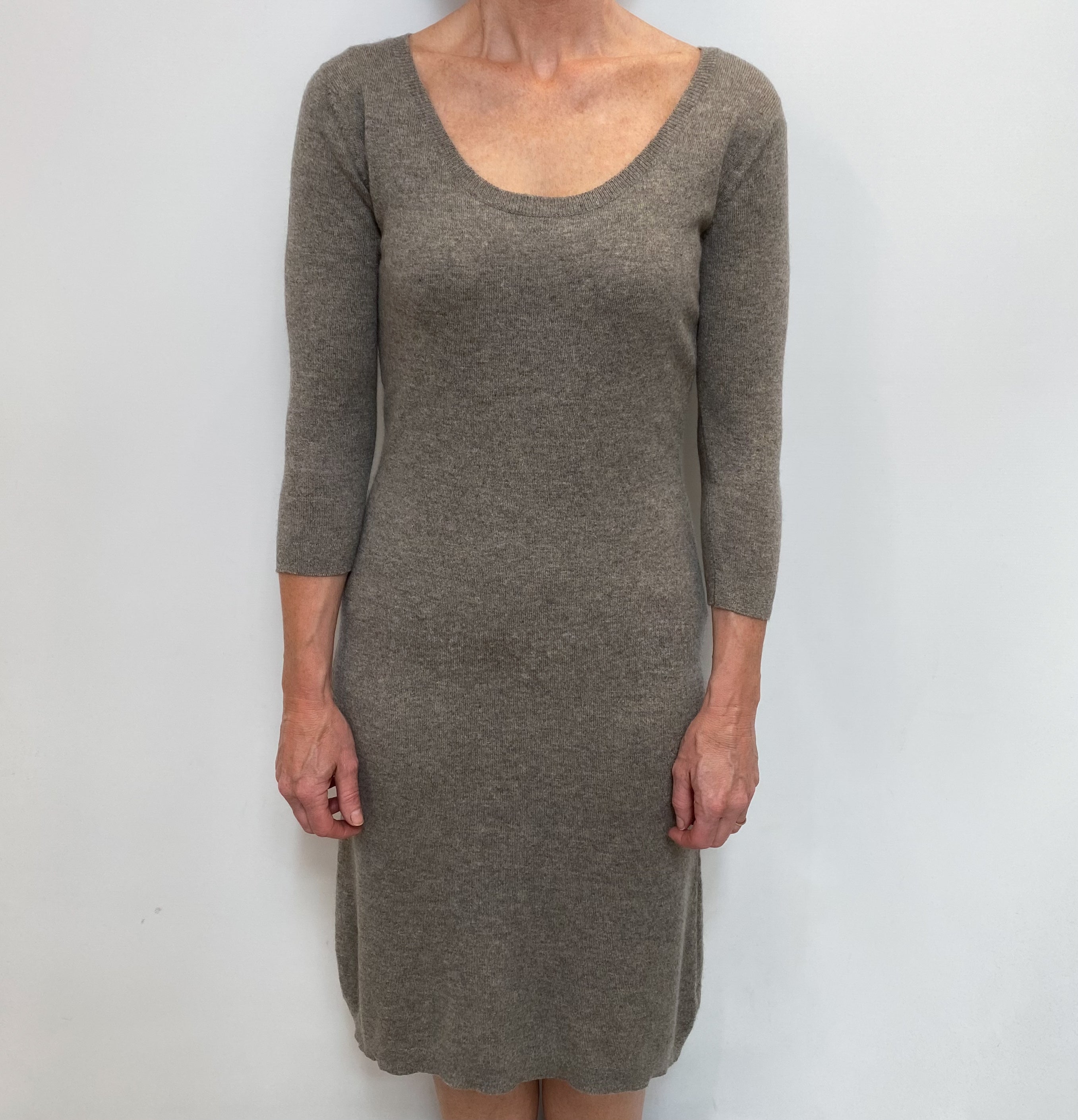 Brora Mink Brown Cashmere Scoop Neck Dress Small