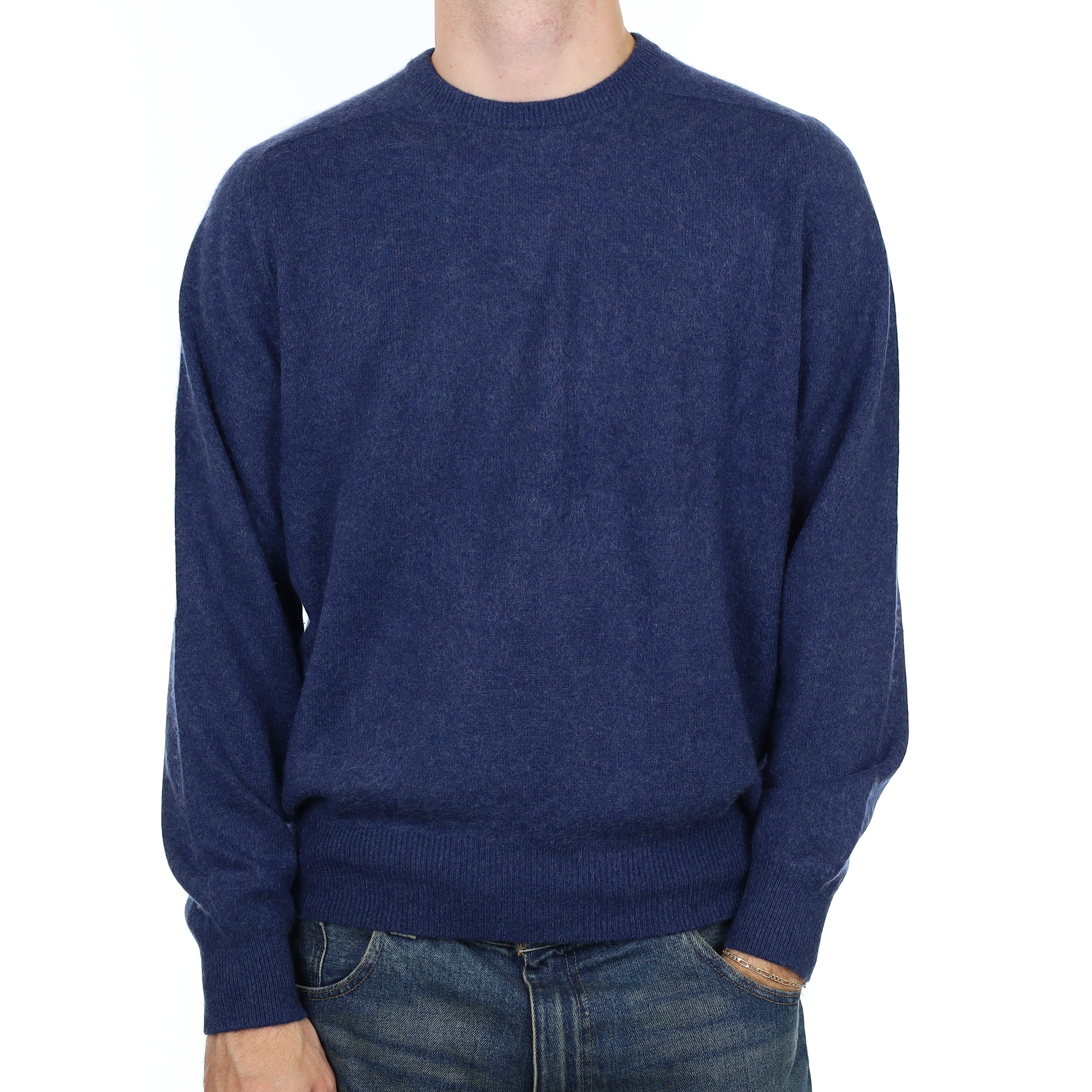 Men’s Naval Blue Cashmere Crew Neck Jumper Large