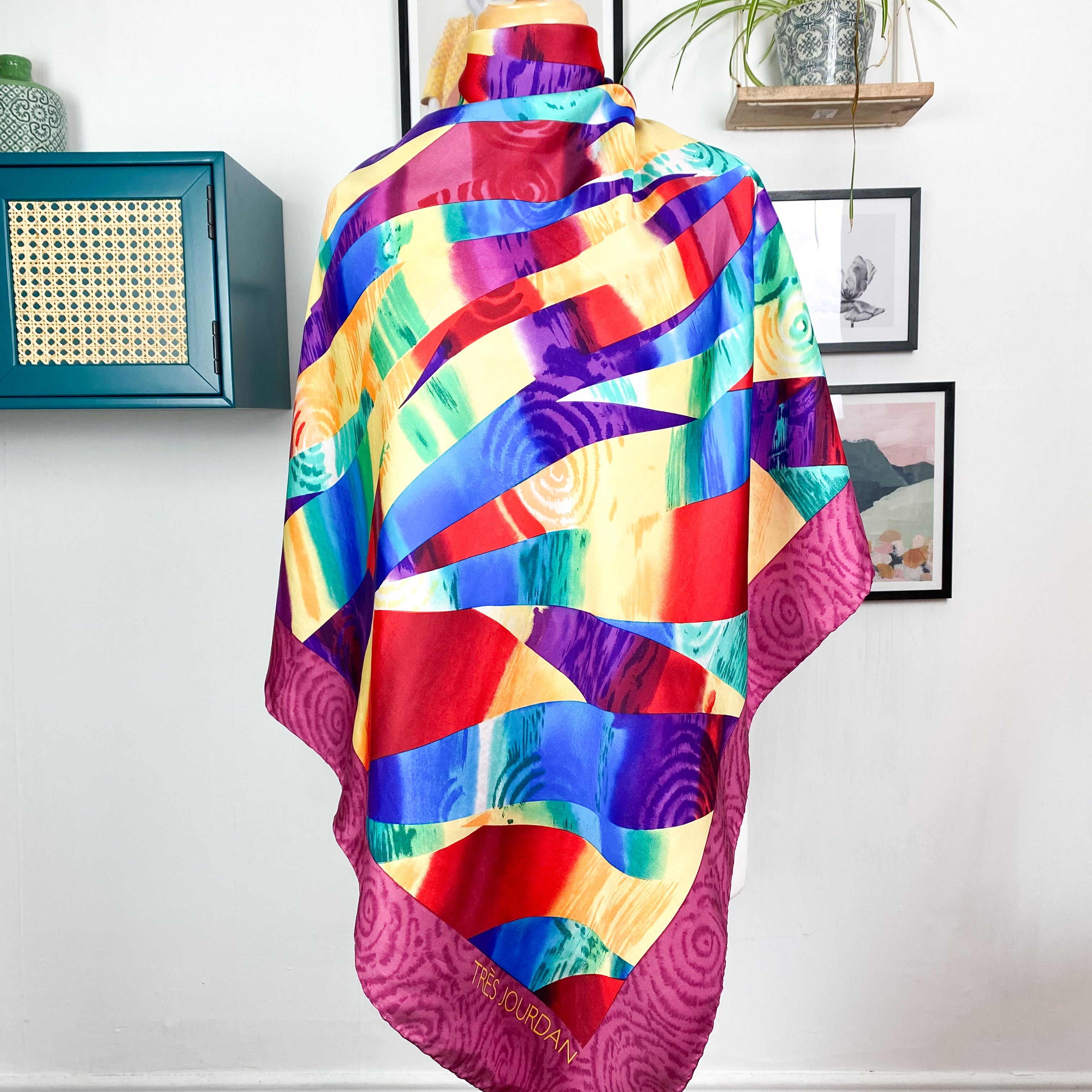 Large Bright Colourful Vintage Silk Scarf