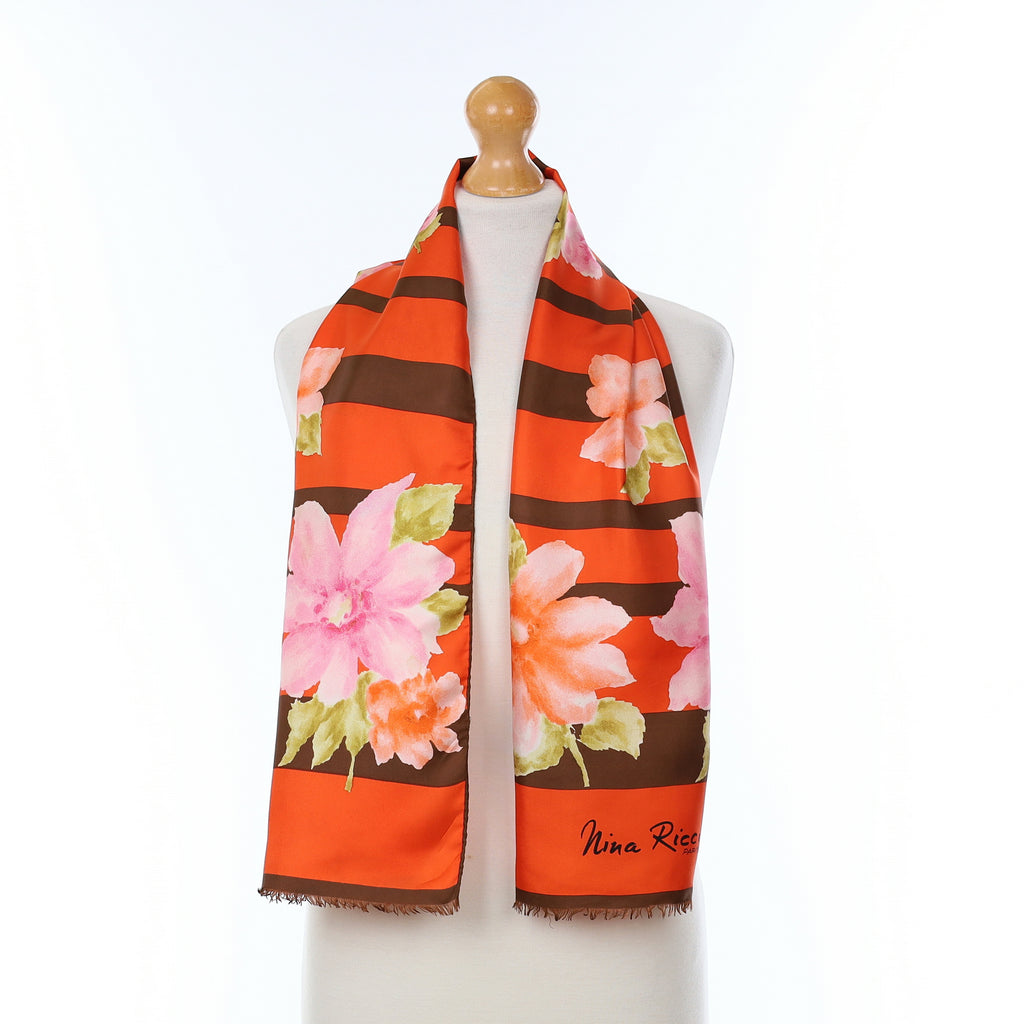 Nina Ricci Red Floral Vintage Silk Scarf