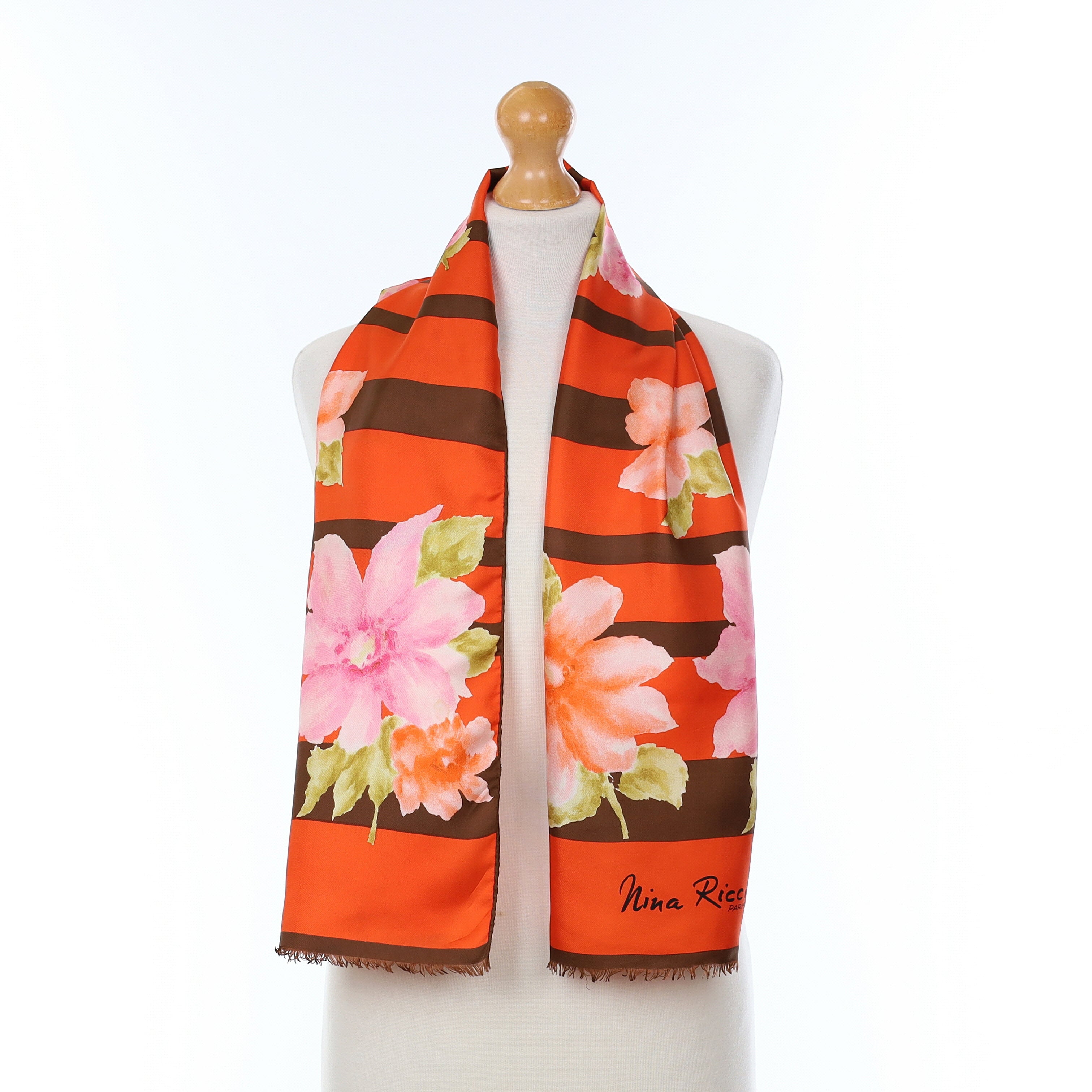 Nina Ricci Red Floral Vintage Silk Scarf